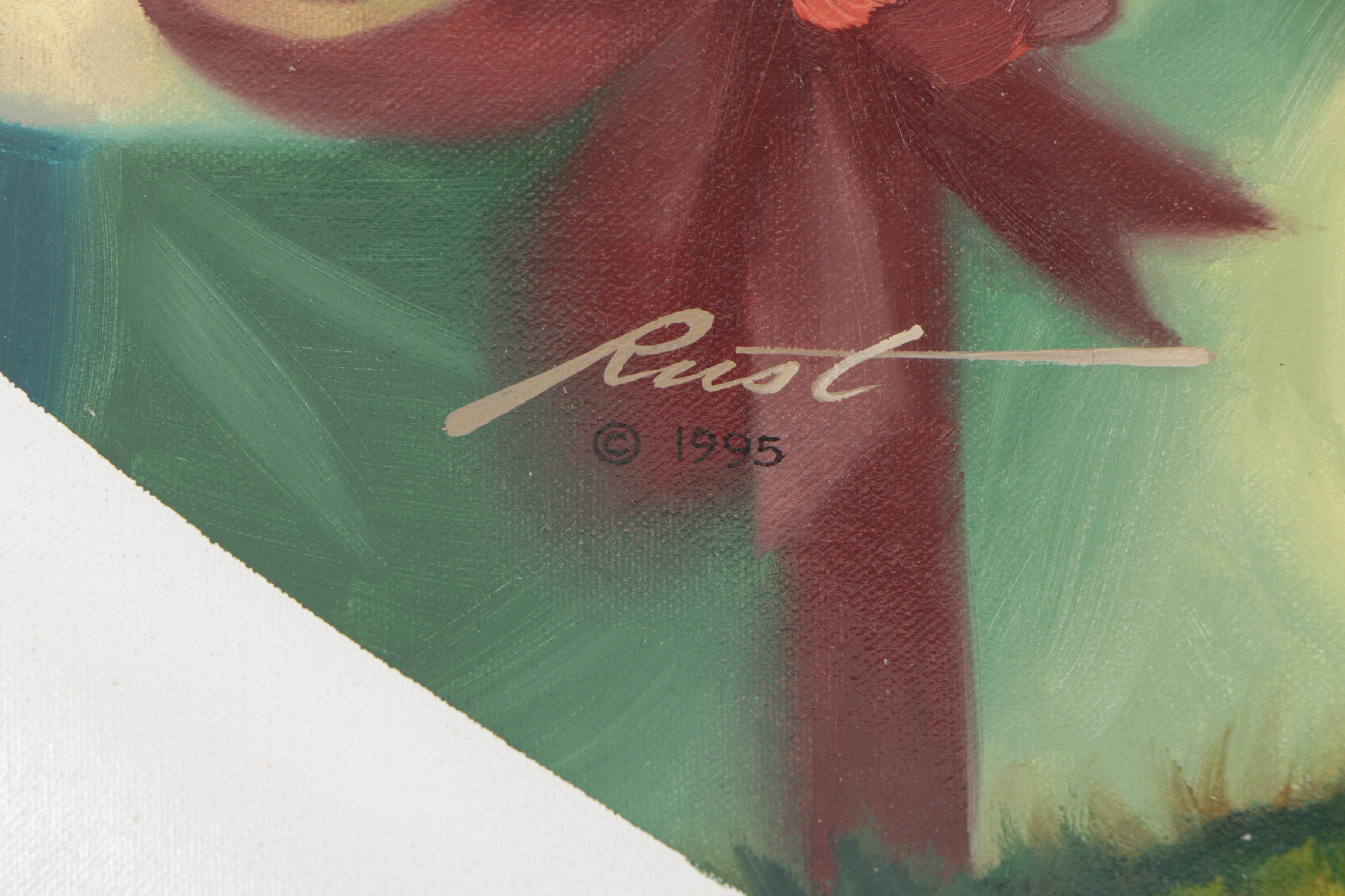 D.L. "Rusty" Rust Oil Painting of Emmett Kelly Work for a Christmas Plate