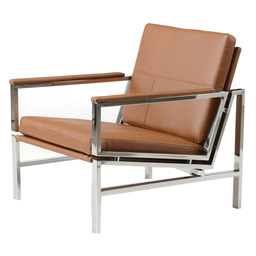 Leather Upholstered Chrome Armchair
