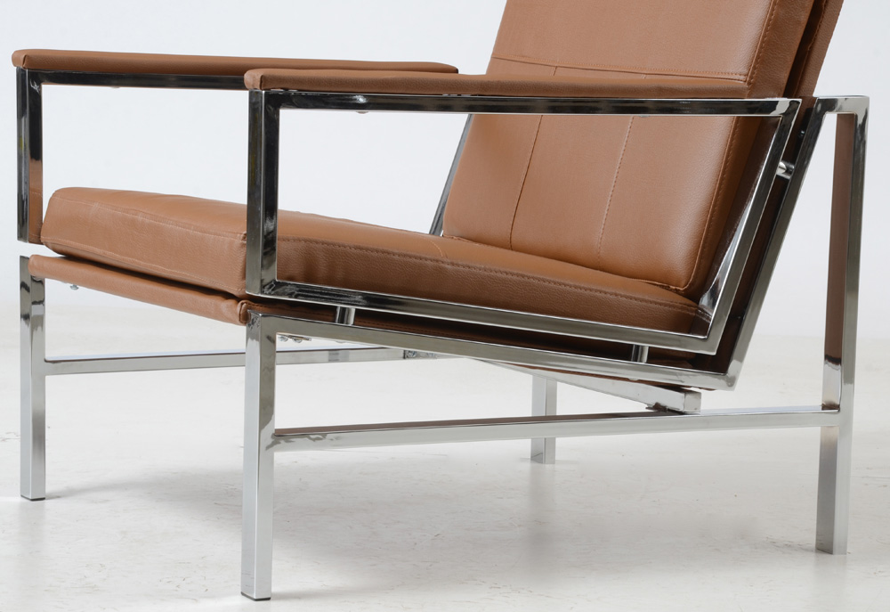 Leather Upholstered Chrome Armchair