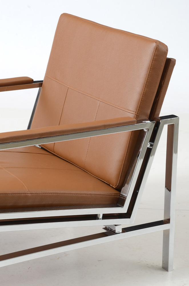 Leather Upholstered Chrome Armchair
