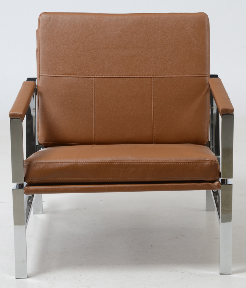 Leather Upholstered Chrome Armchair