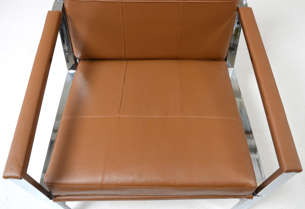Leather Upholstered Chrome Armchair