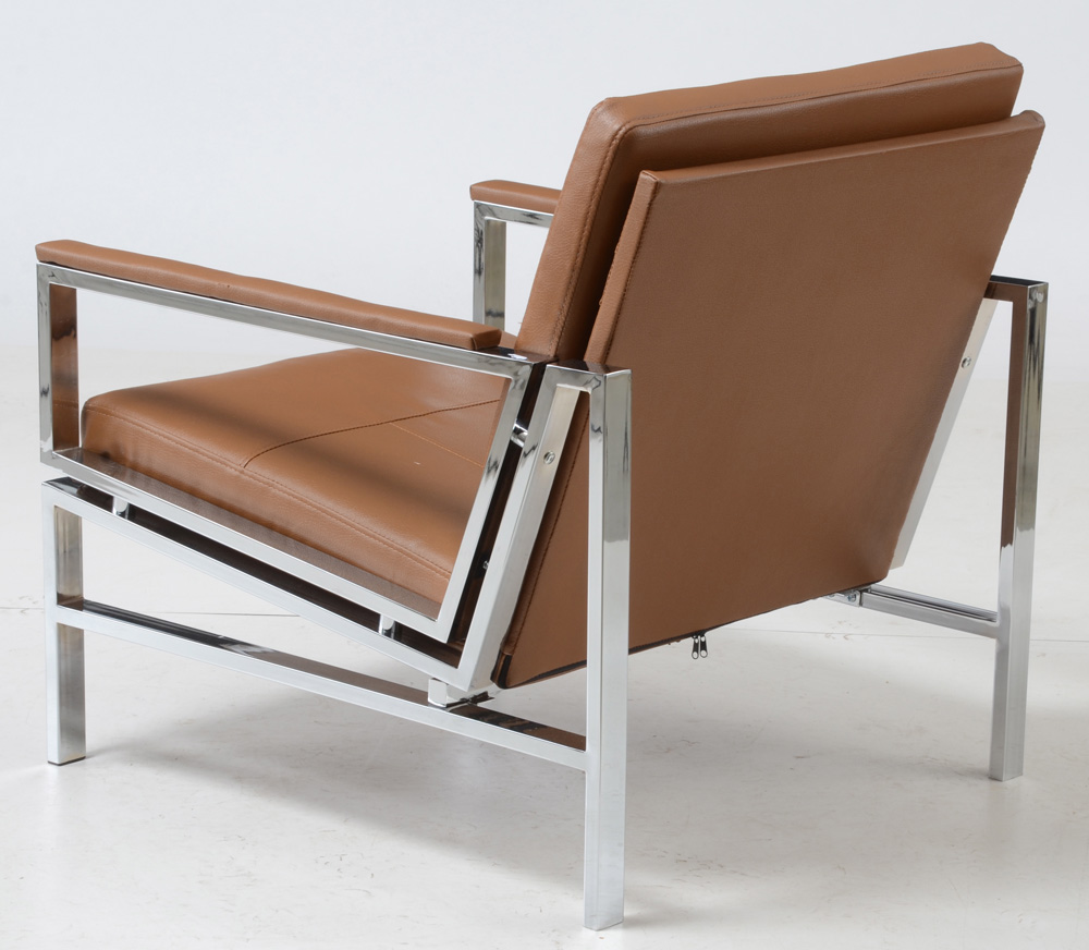 Leather Upholstered Chrome Armchair