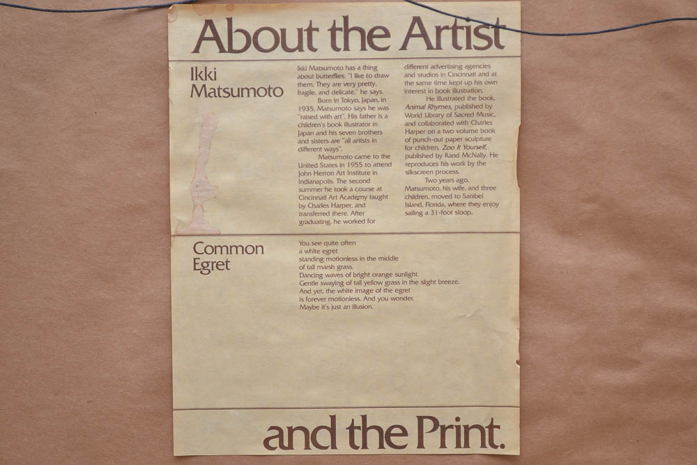 Ikki Matsumoto Serigraph "Common Egret"