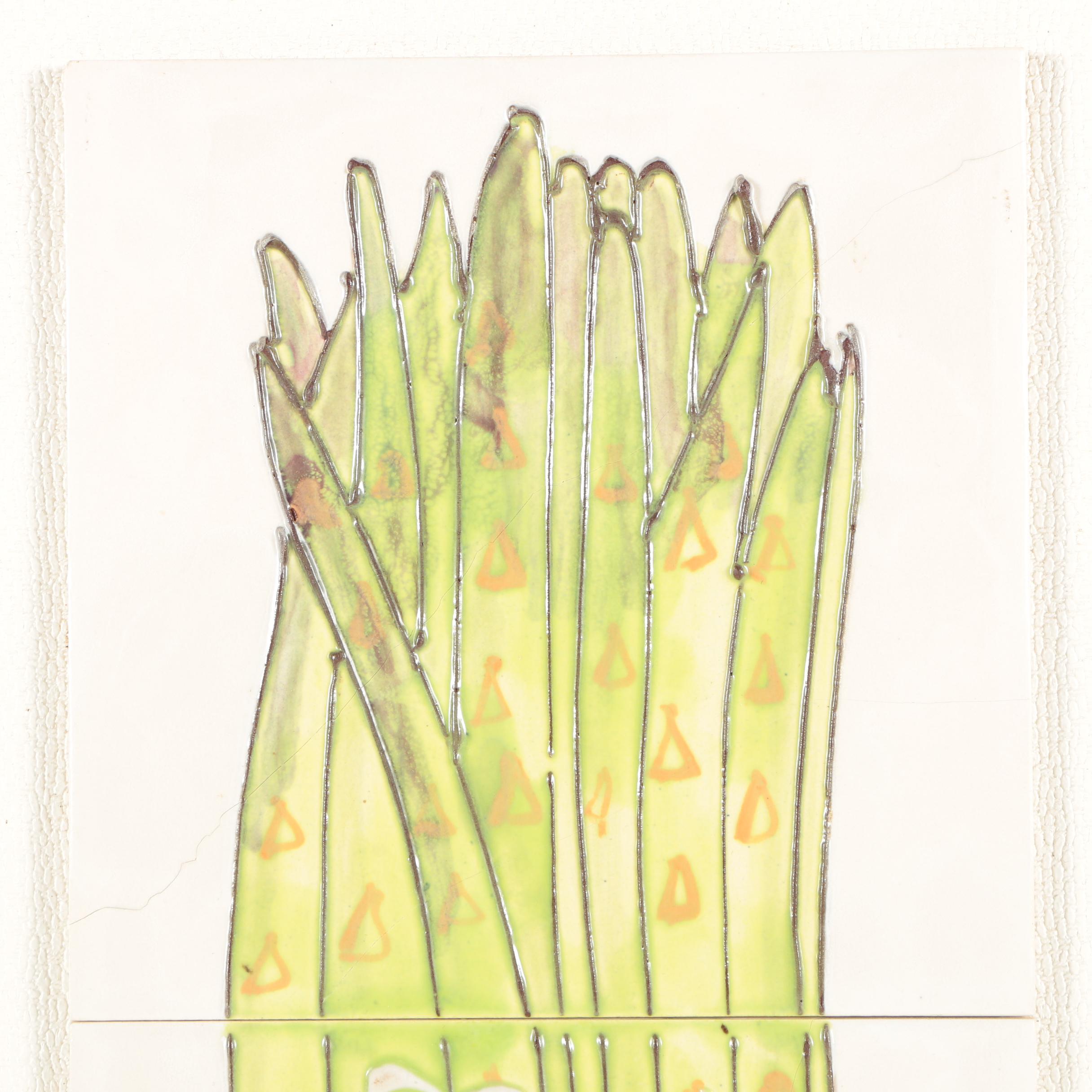 Harris G. Strong Mid-Century Ceramic Tile Wall Art of Asparagus