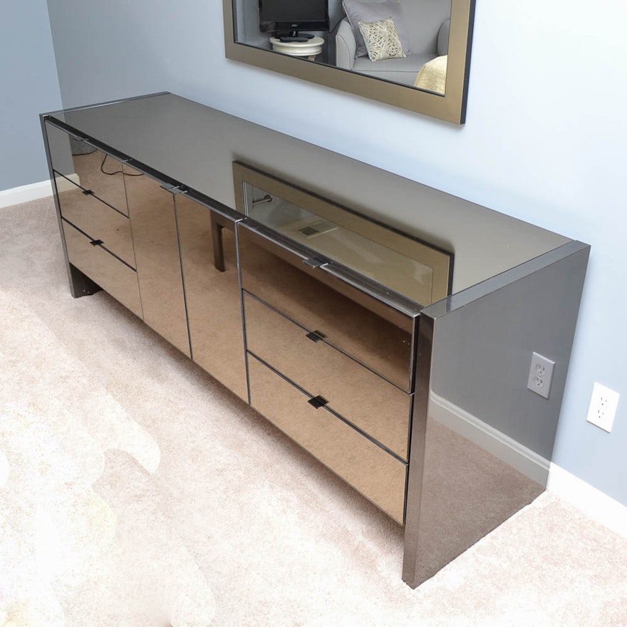 Ello Chrome Dresser with Mirror and Bedside Chest