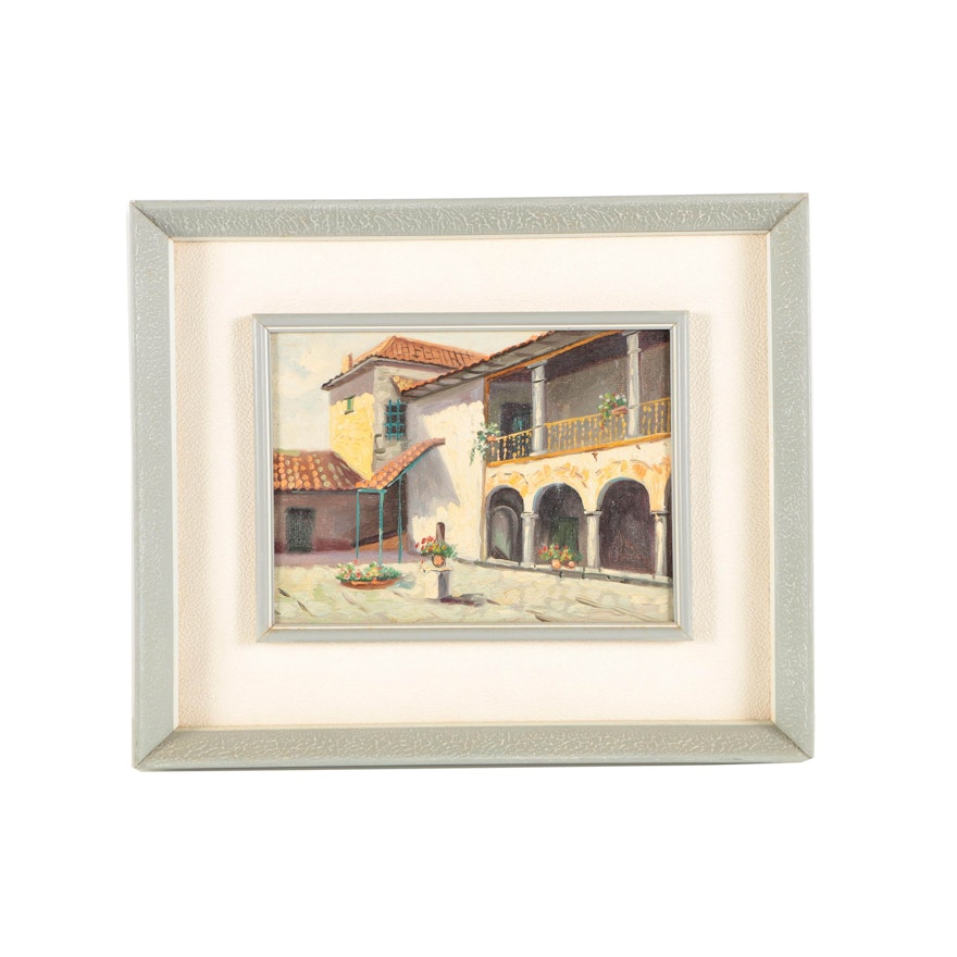 Oil Painting of a Mediterranean Style House