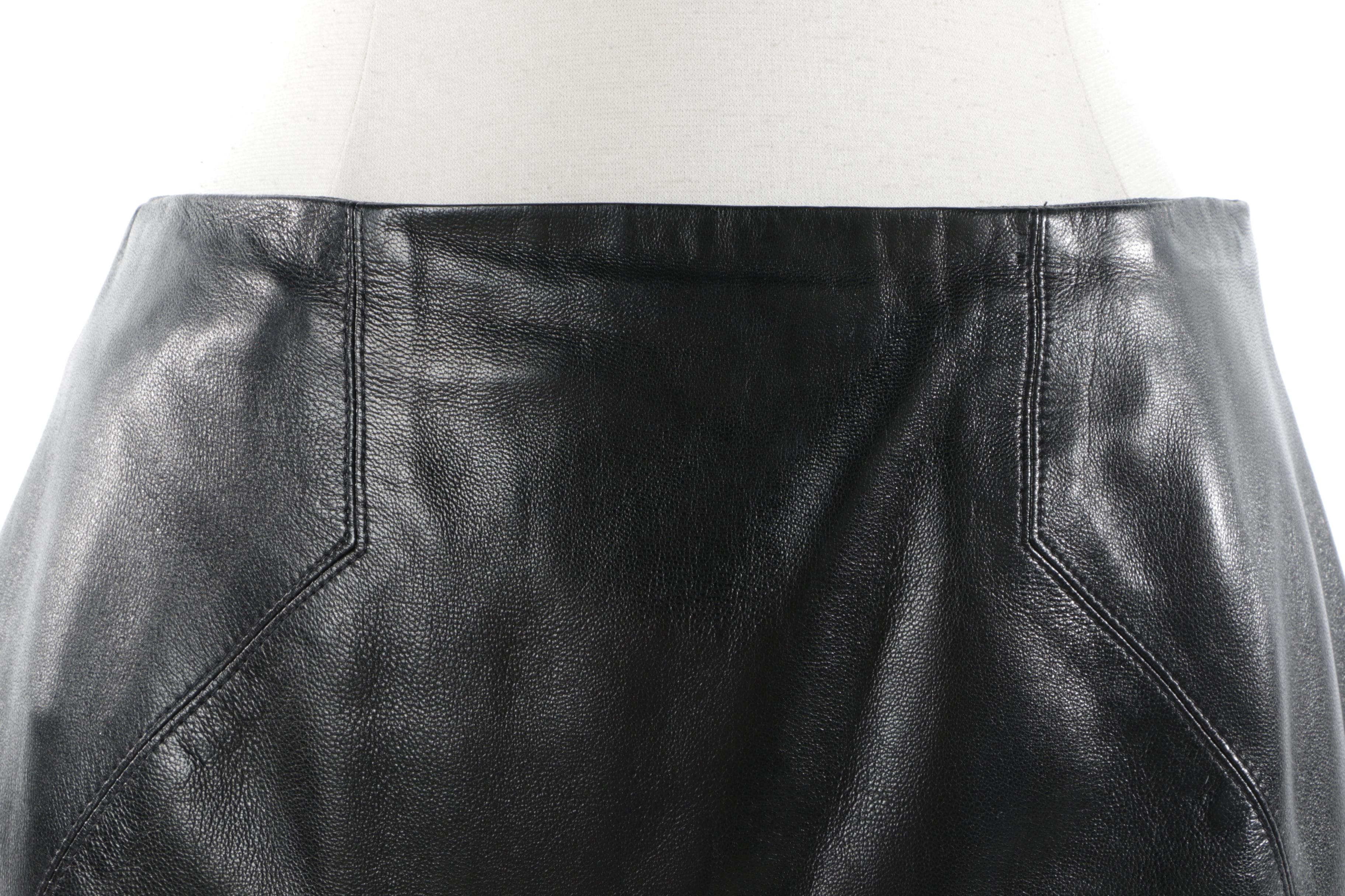 Wes Gordon Debut Collection Black Lambskin Leather Skirt