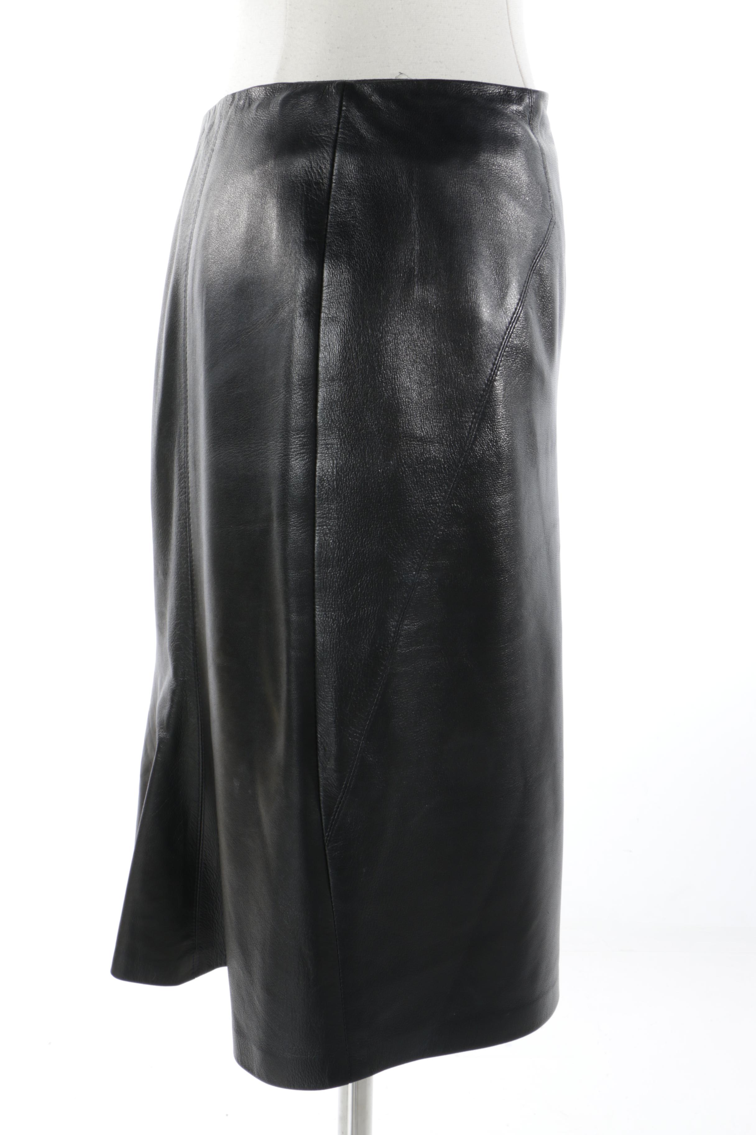 Wes Gordon Debut Collection Black Lambskin Leather Skirt