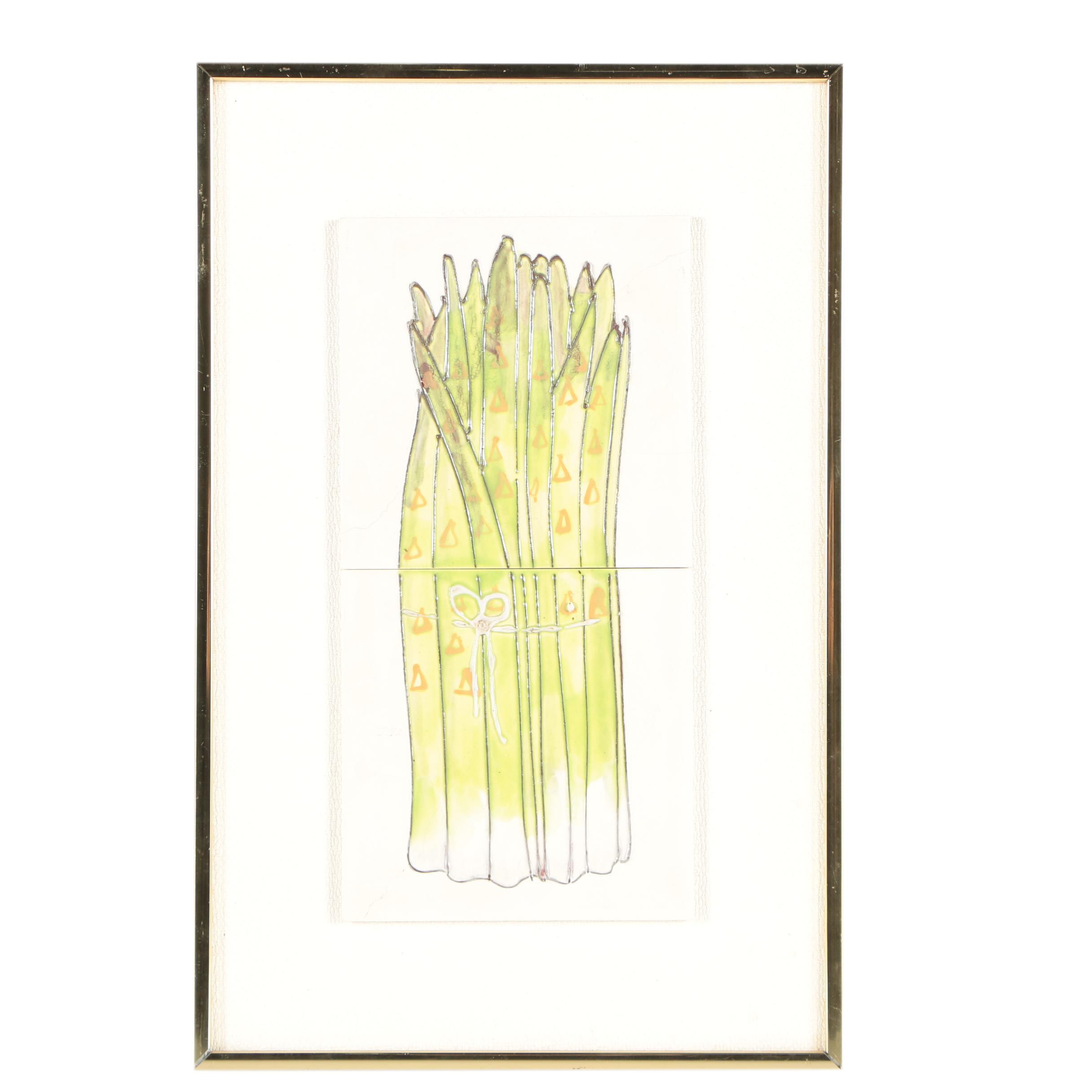 Harris G. Strong Mid-Century Ceramic Tile Wall Art of Asparagus