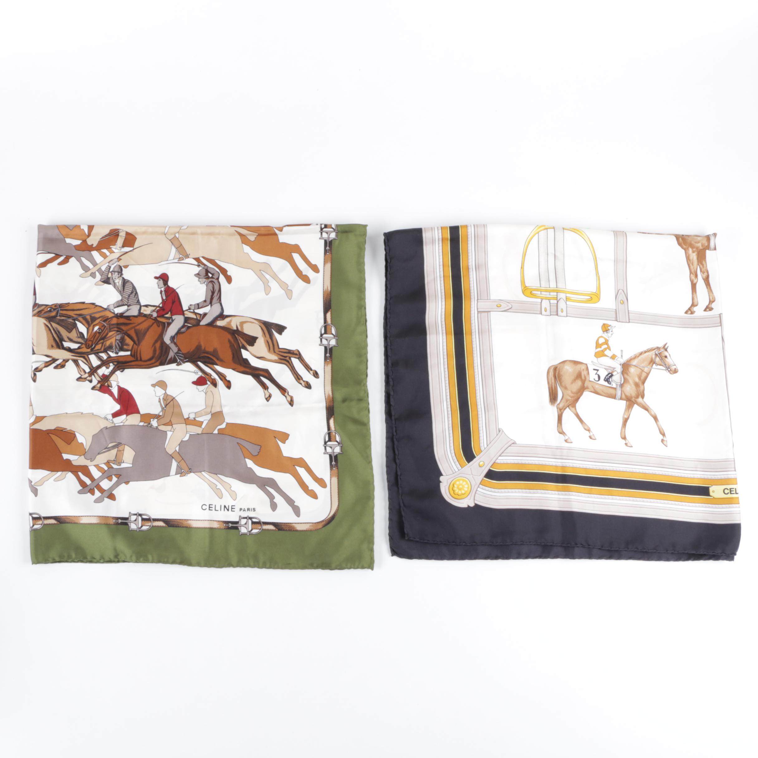 Céline Equestrian Print Silk Scarves