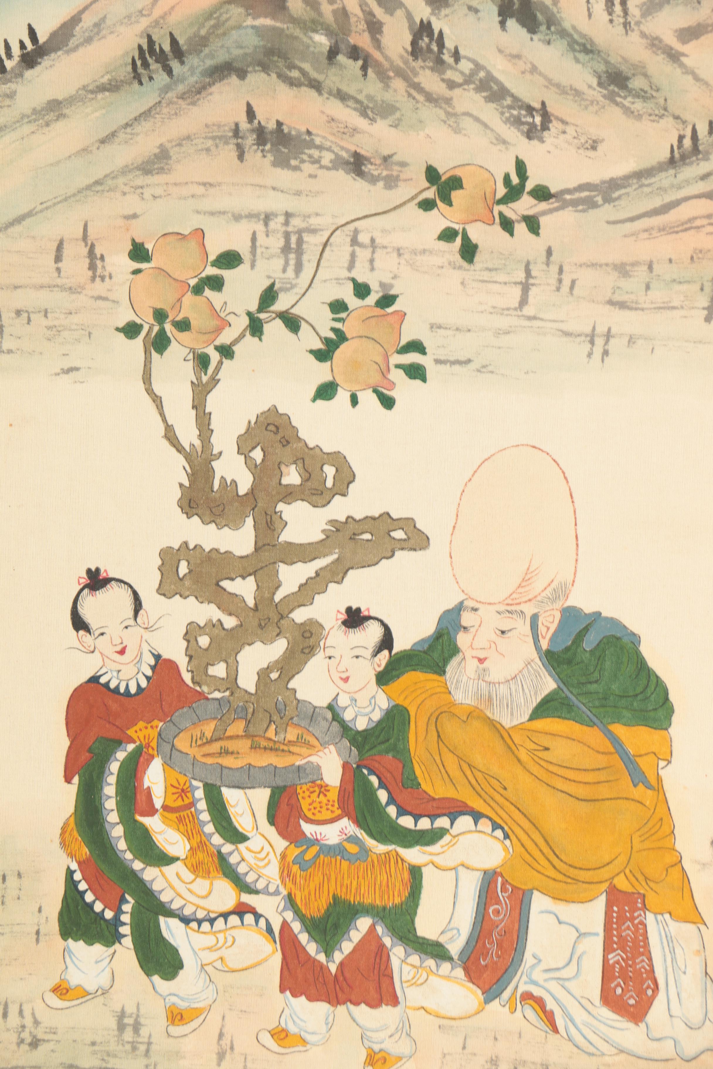 Chinese Gouache Painting of the God of Longevity