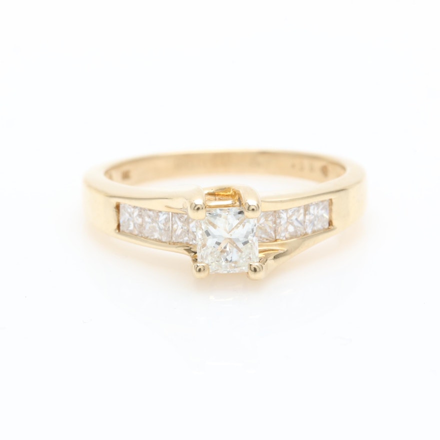 14K Yellow Gold Diamond Fire Over Ice Ring