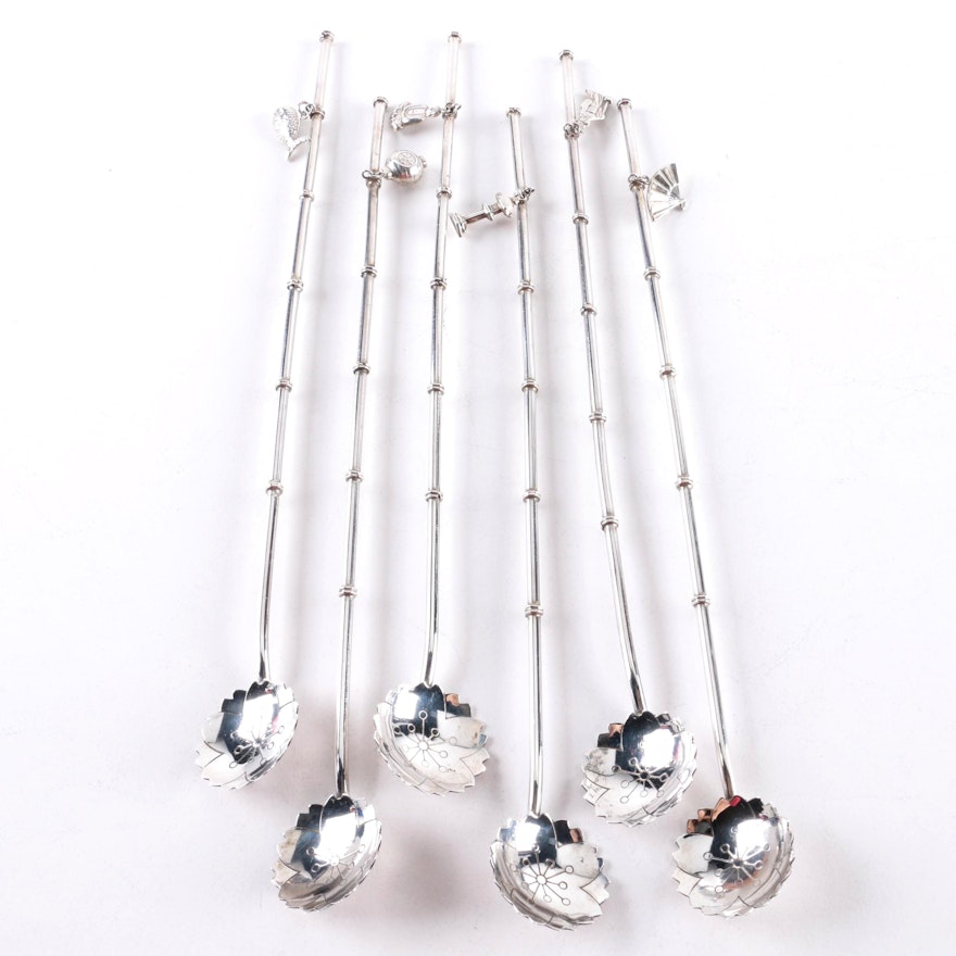Japanese Bamboo Sterling Silver Cocktail Spoon Straws