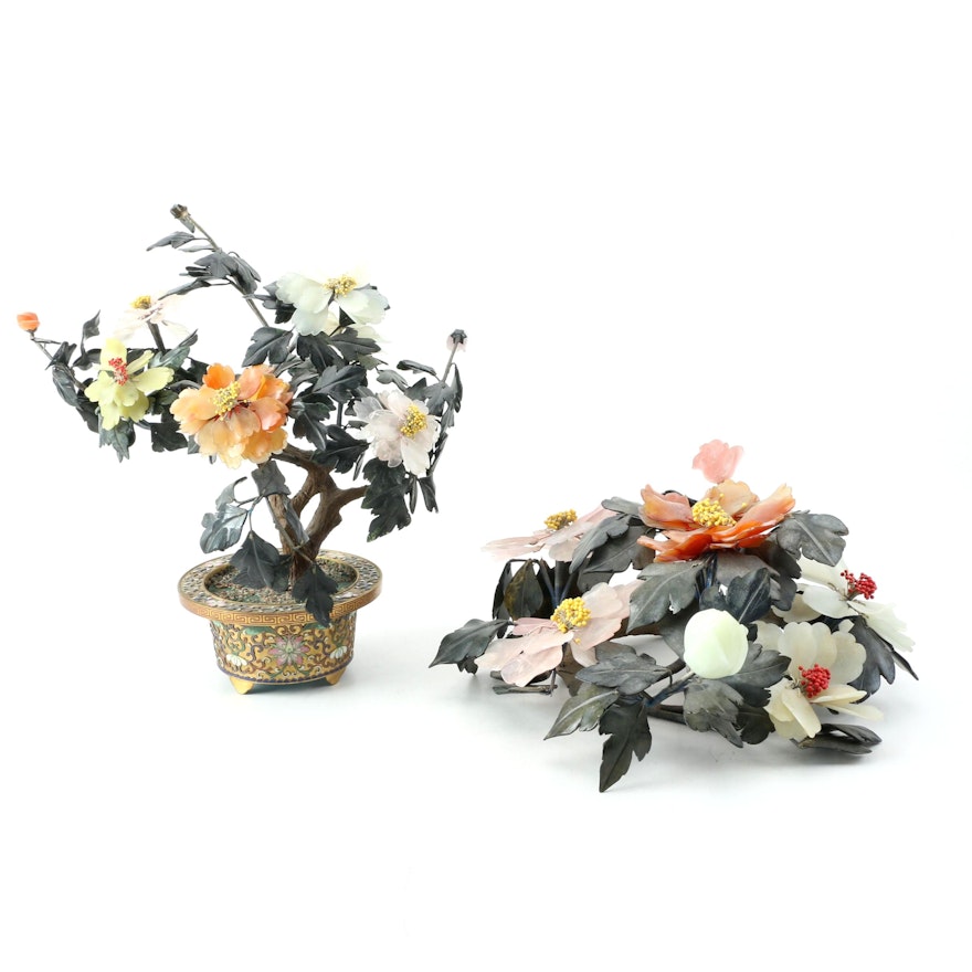Vintage Quartz and Serpentine Floral Arrangements