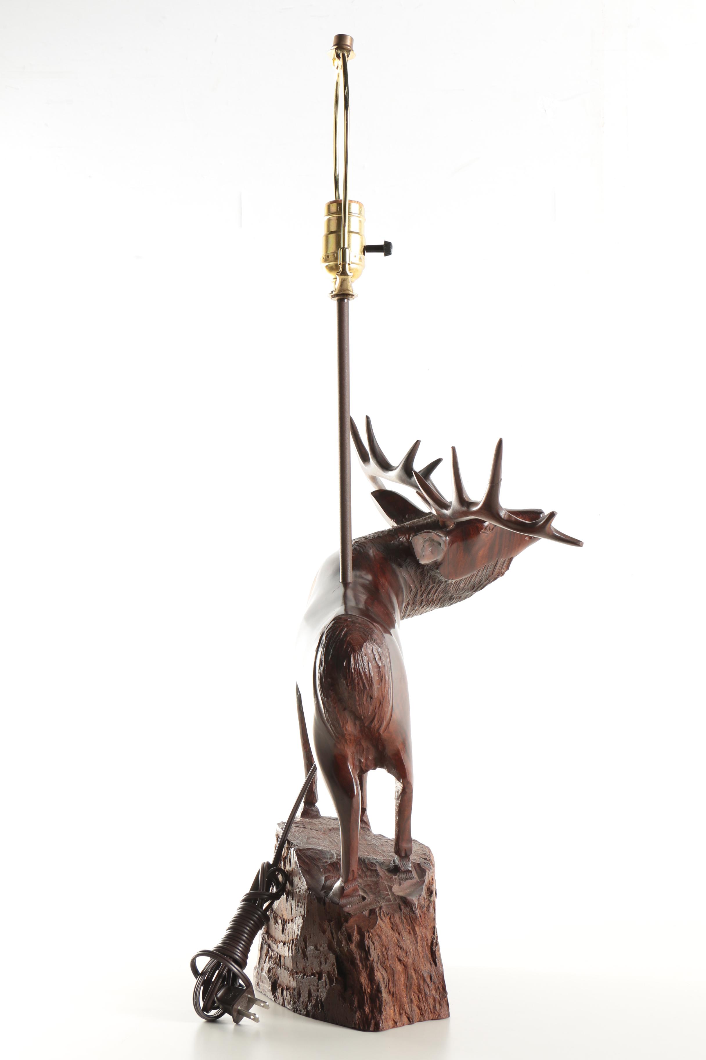 Table Lamp with Carved Wood Elk