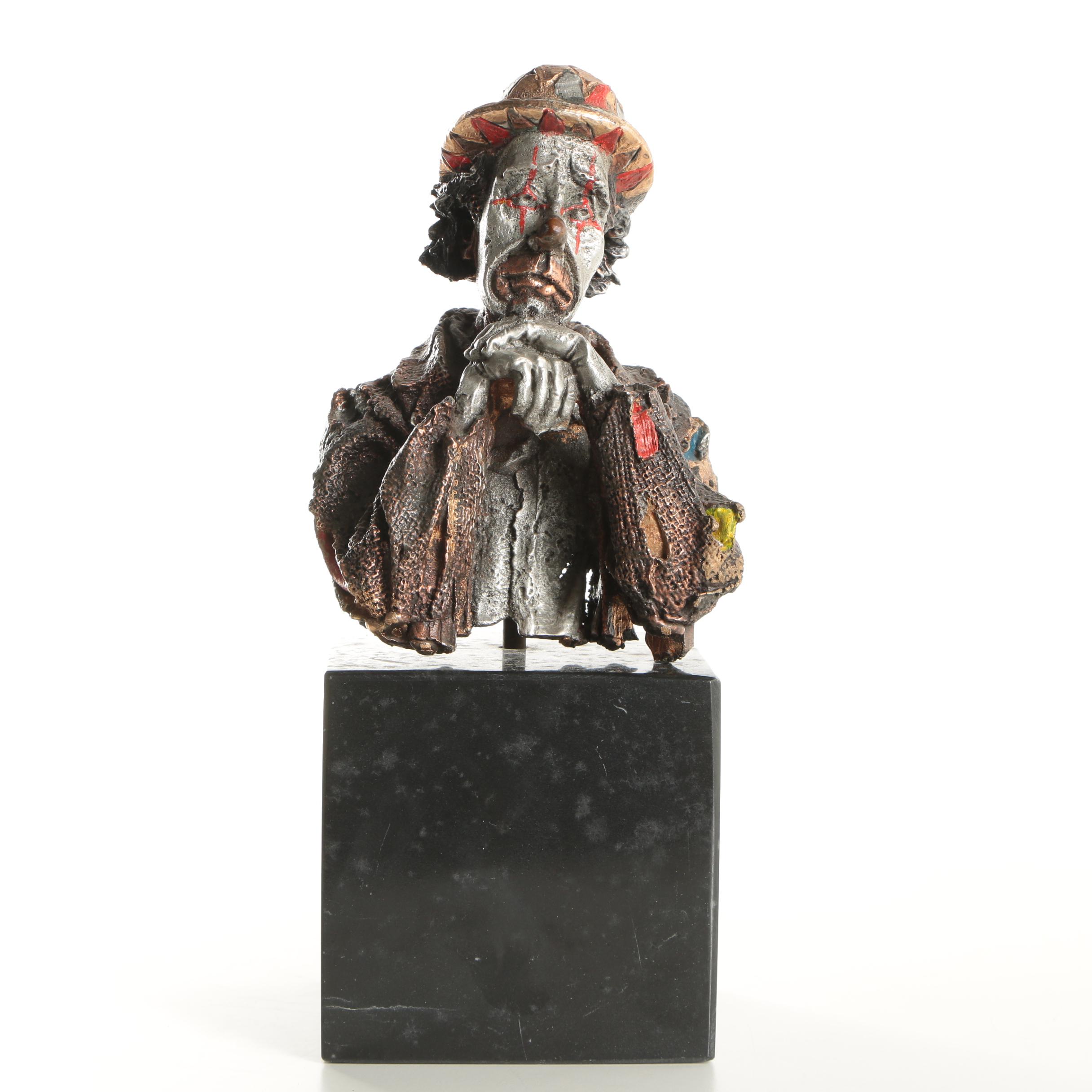 Hand Painted Metal Bust of a Sad Clown