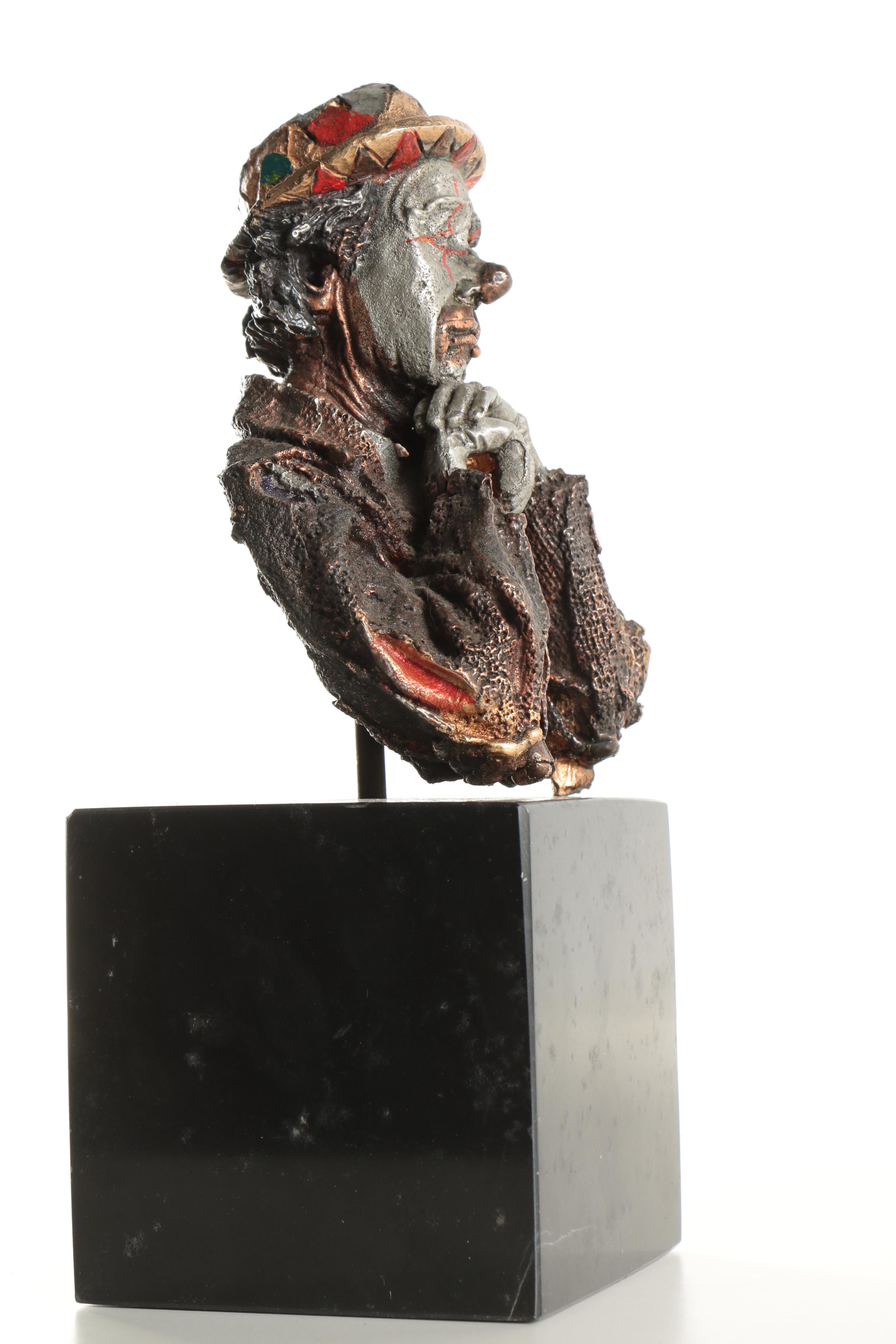 Hand Painted Metal Bust of a Sad Clown