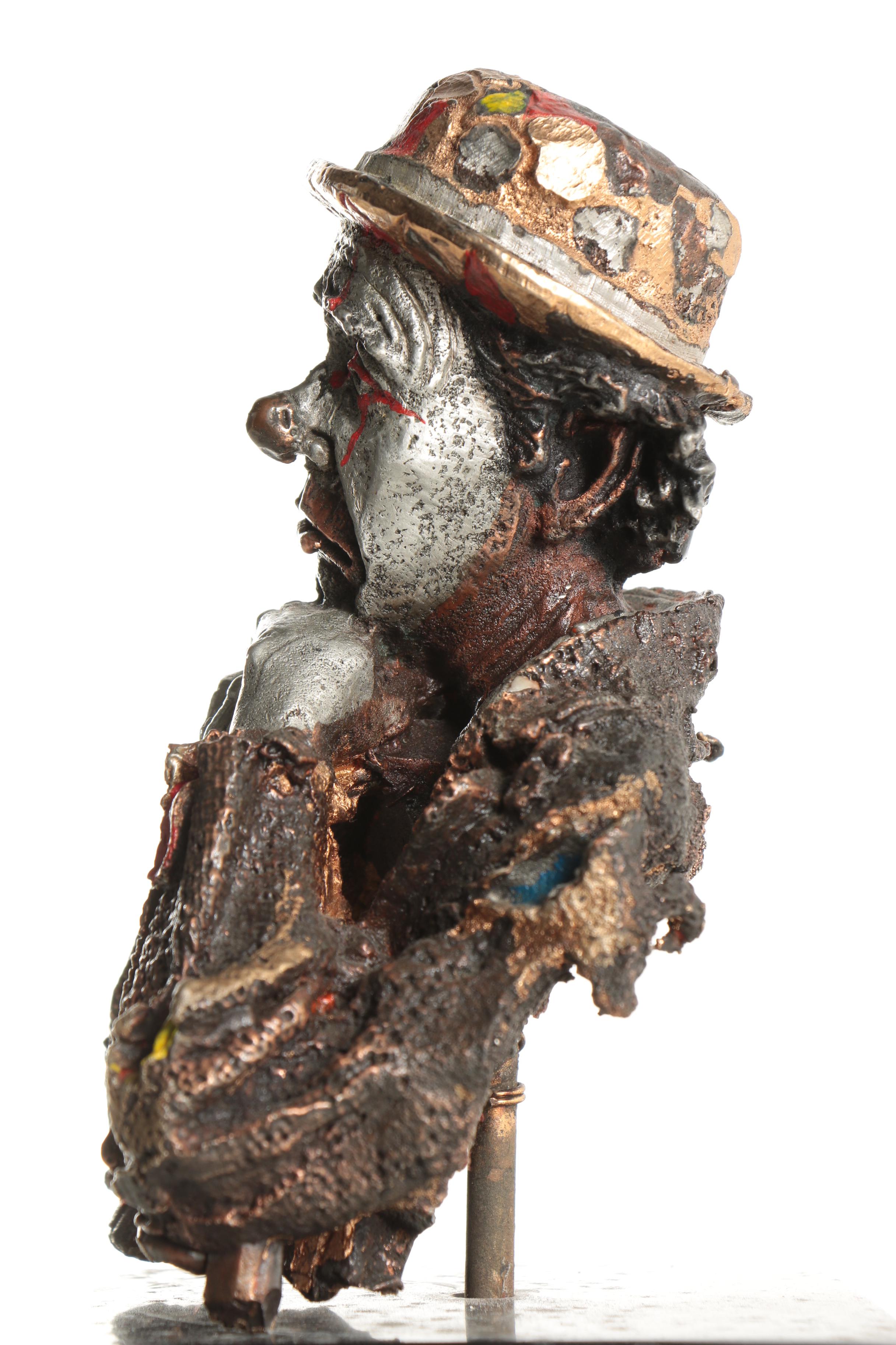 Hand Painted Metal Bust of a Sad Clown