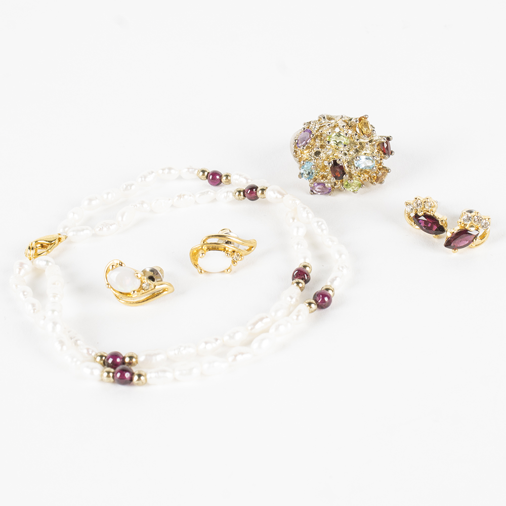 Gold Toned Sterling Silver Ring and Gemstone Jewelry