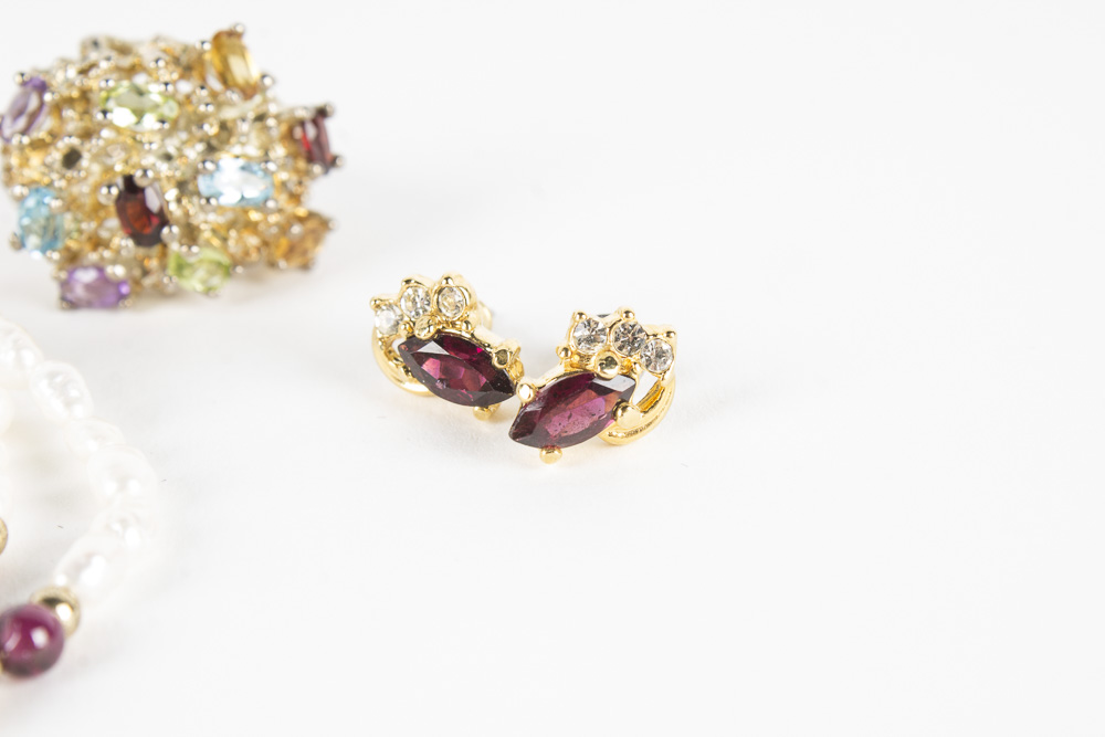 Gold Toned Sterling Silver Ring and Gemstone Jewelry