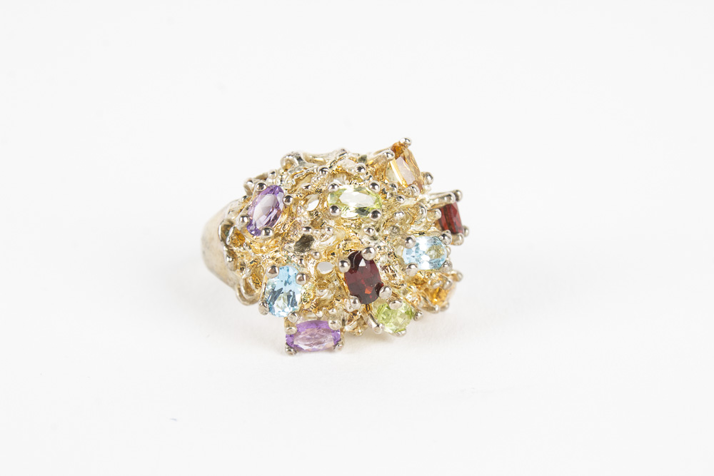 Gold Toned Sterling Silver Ring and Gemstone Jewelry