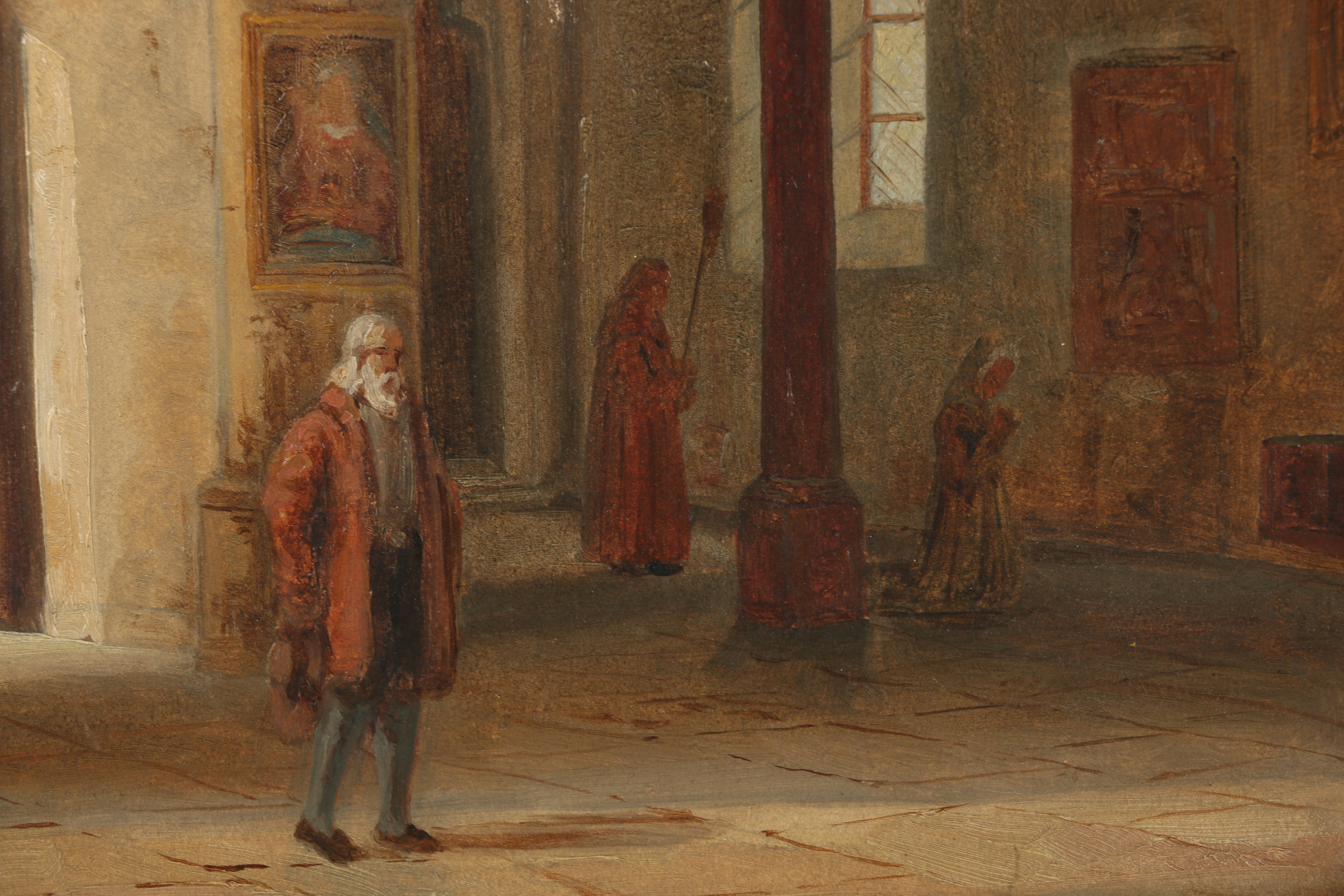 South German 19th-Century Oil Painting Church Interior