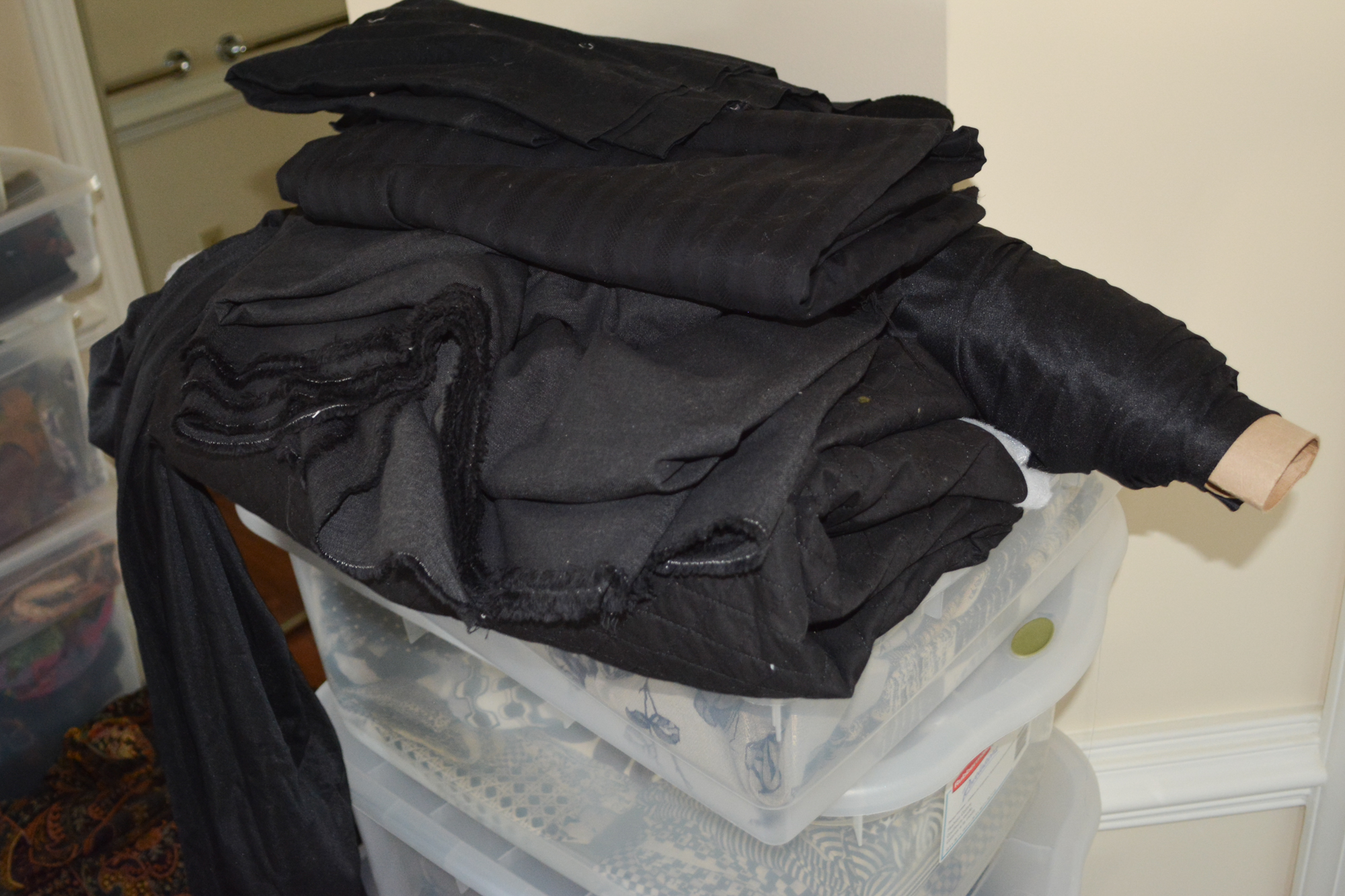 Black and White Fabric Remnants Including Sheer Black