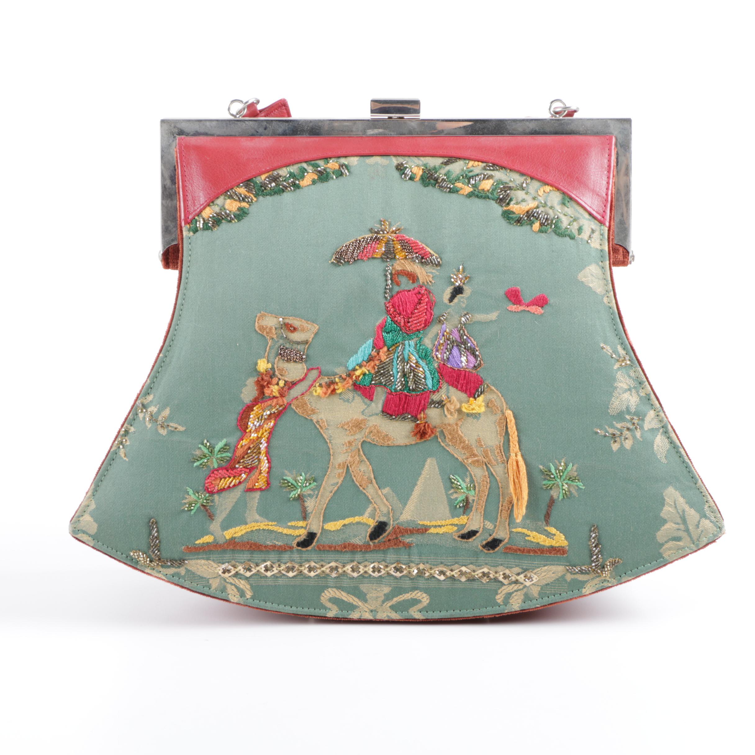 Pat Vini Embroidered Top Handle Handbag with Camel Motif