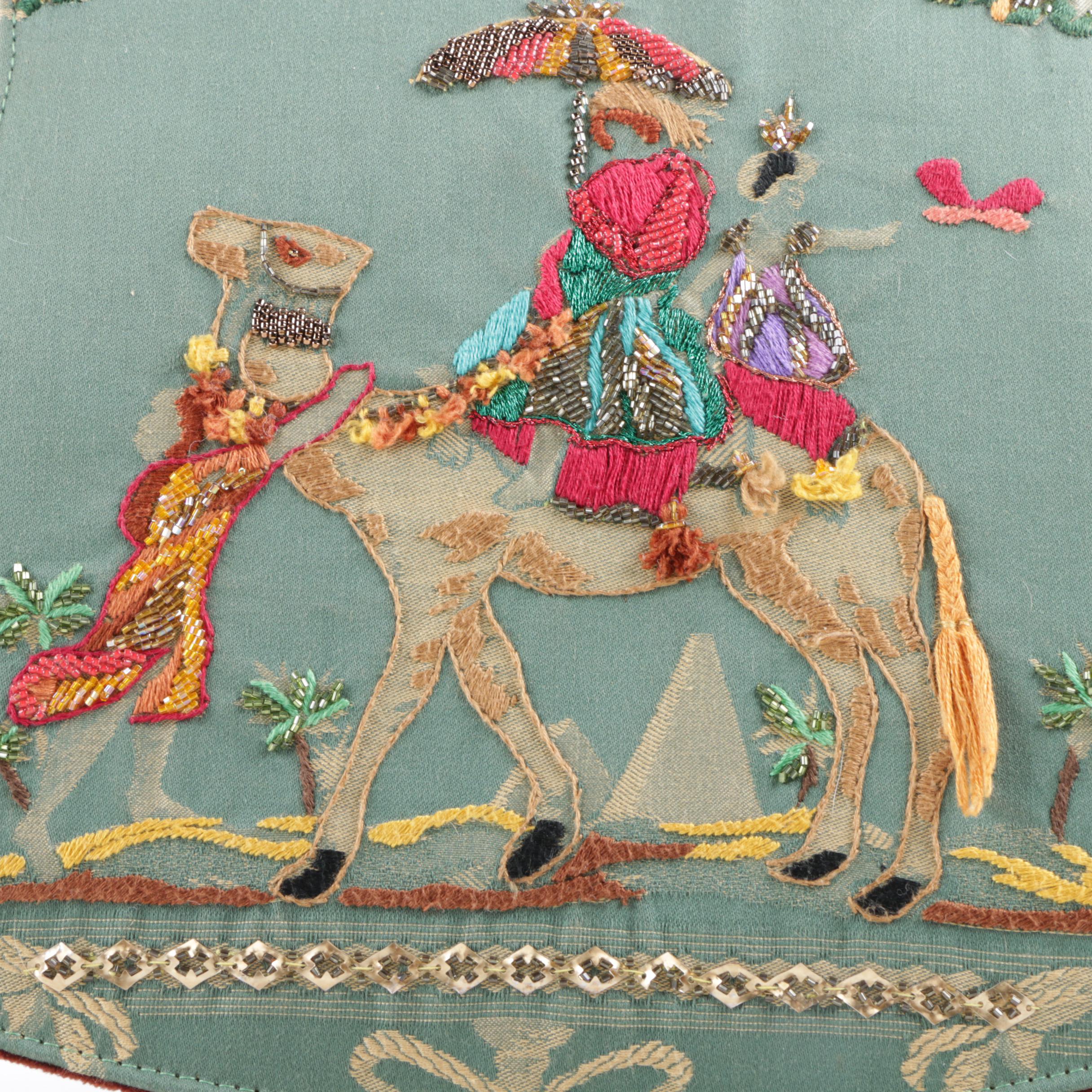 Pat Vini Embroidered Top Handle Handbag with Camel Motif