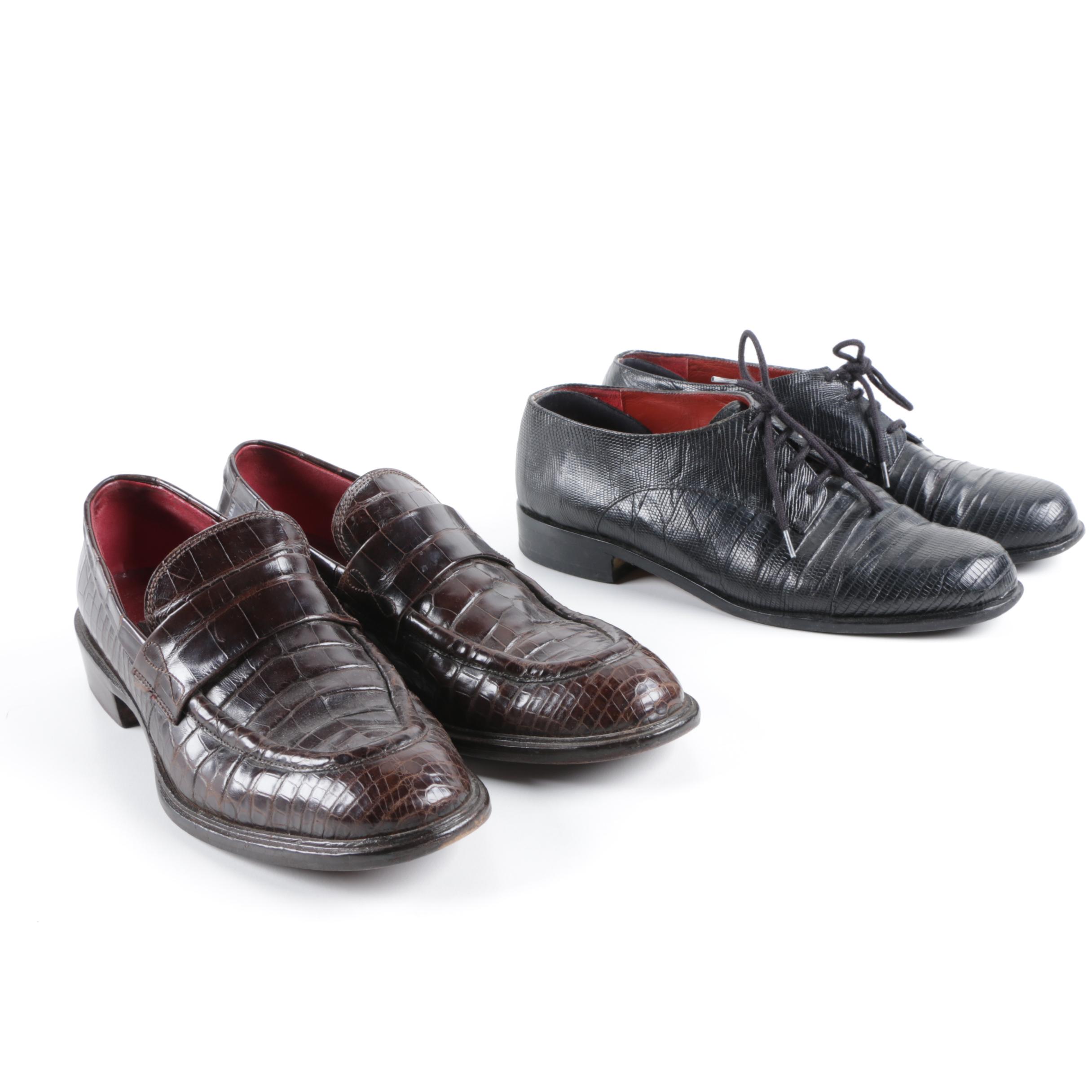 Alligator Skin and Embossed Leather Shoes by Donna Karan and Anne Klein