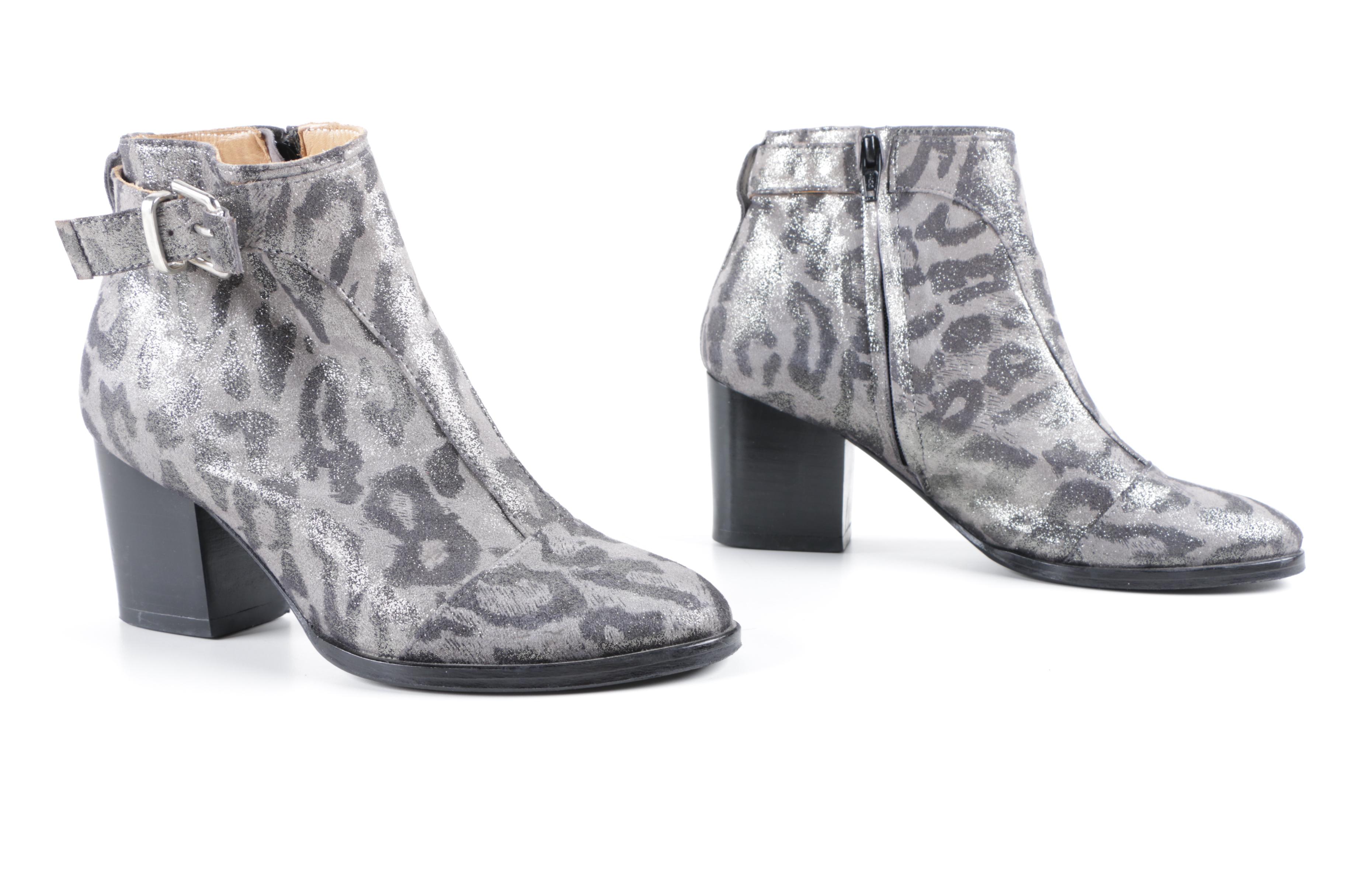 Thakoon Addition Leopard Print Leather Ankle Boots with Buckles