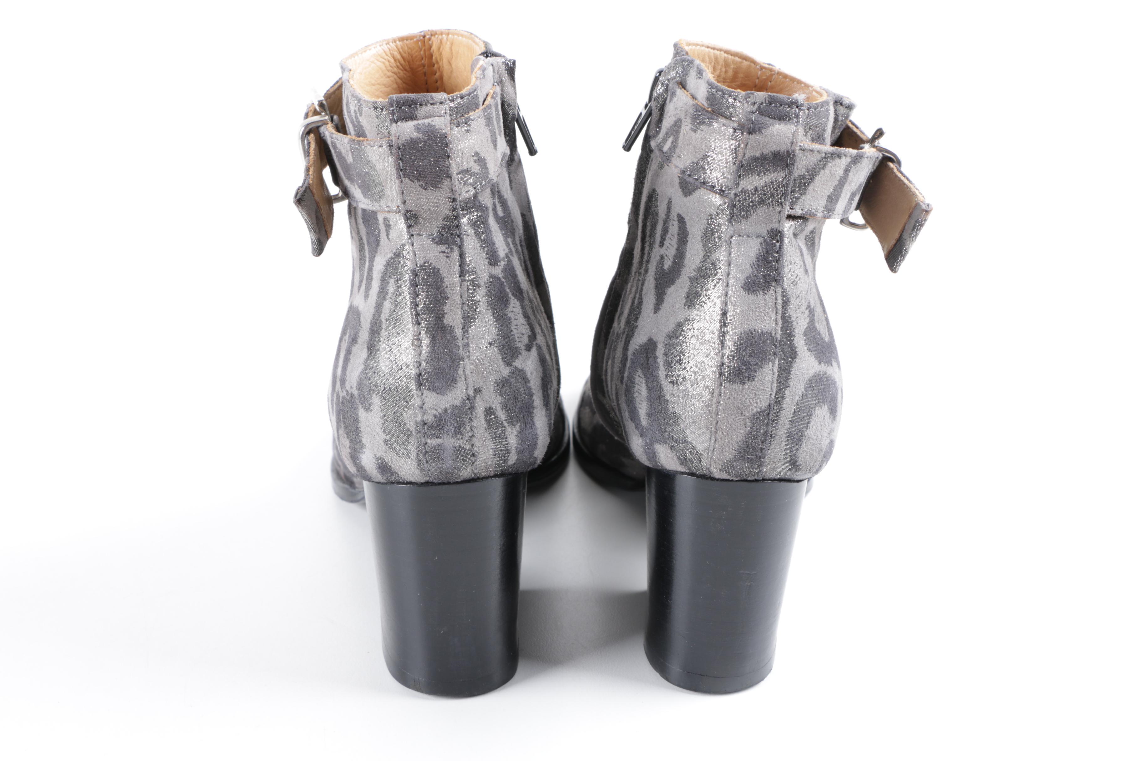 Thakoon Addition Leopard Print Leather Ankle Boots with Buckles