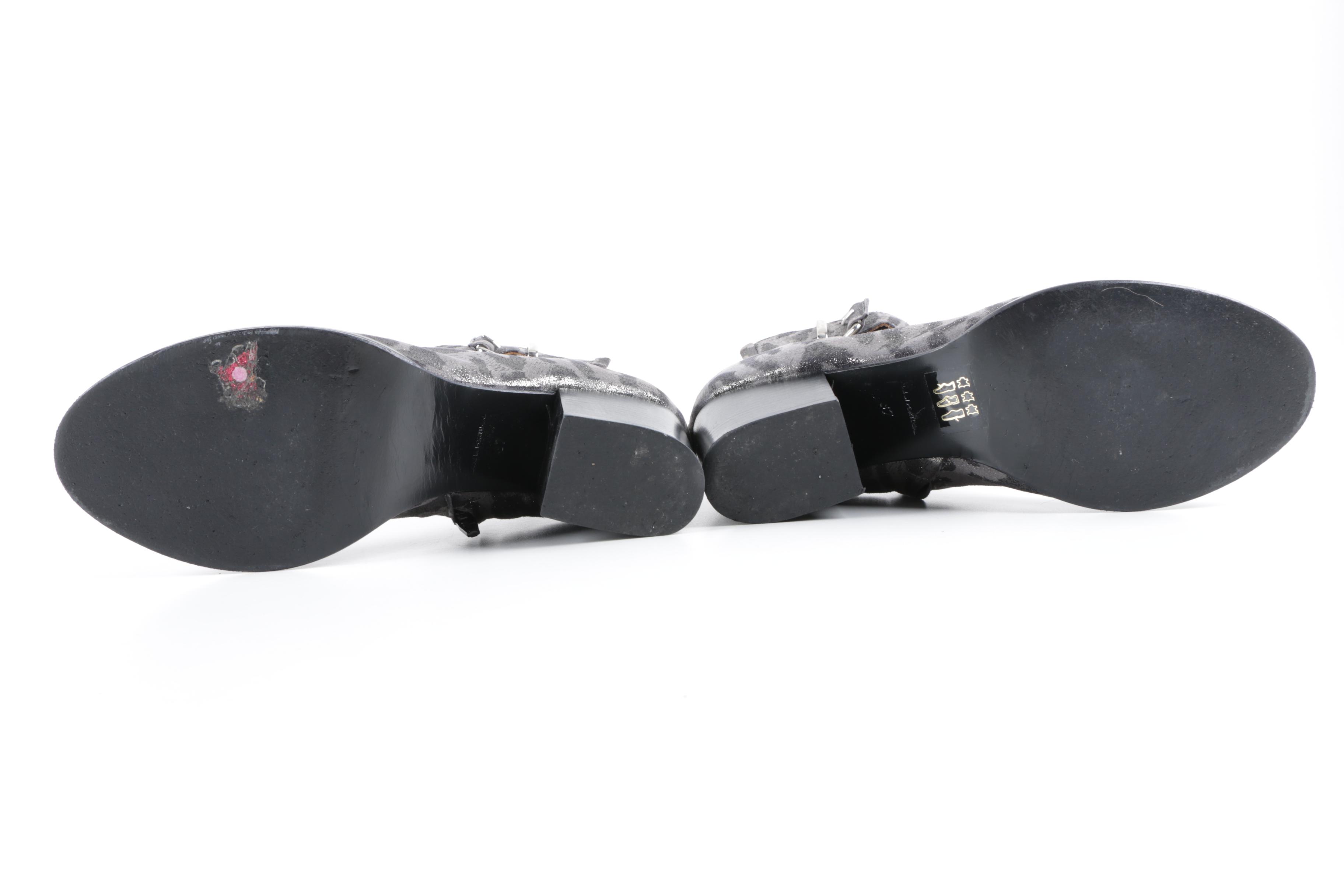 Thakoon Addition Leopard Print Leather Ankle Boots with Buckles