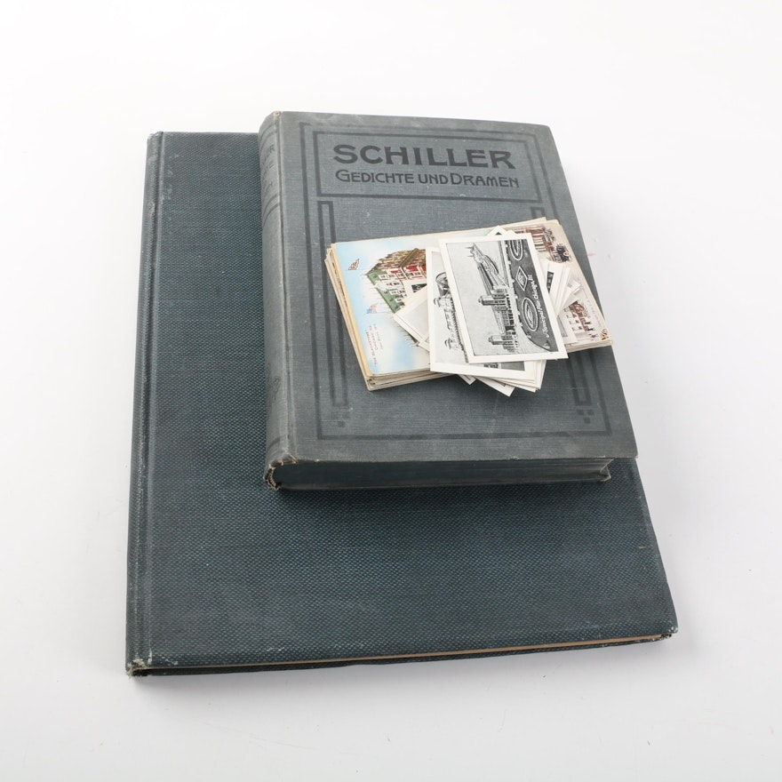 German Language Books Commemorating Schiller and Chicago Architecture Postcards