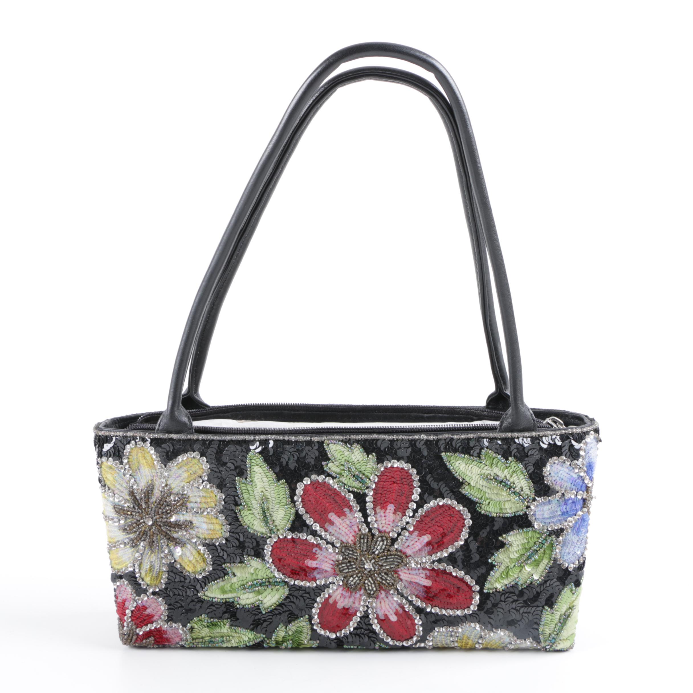 Dyed Ostrich Clutch Embellished with Semi-Precious Stones and Sequined Purse