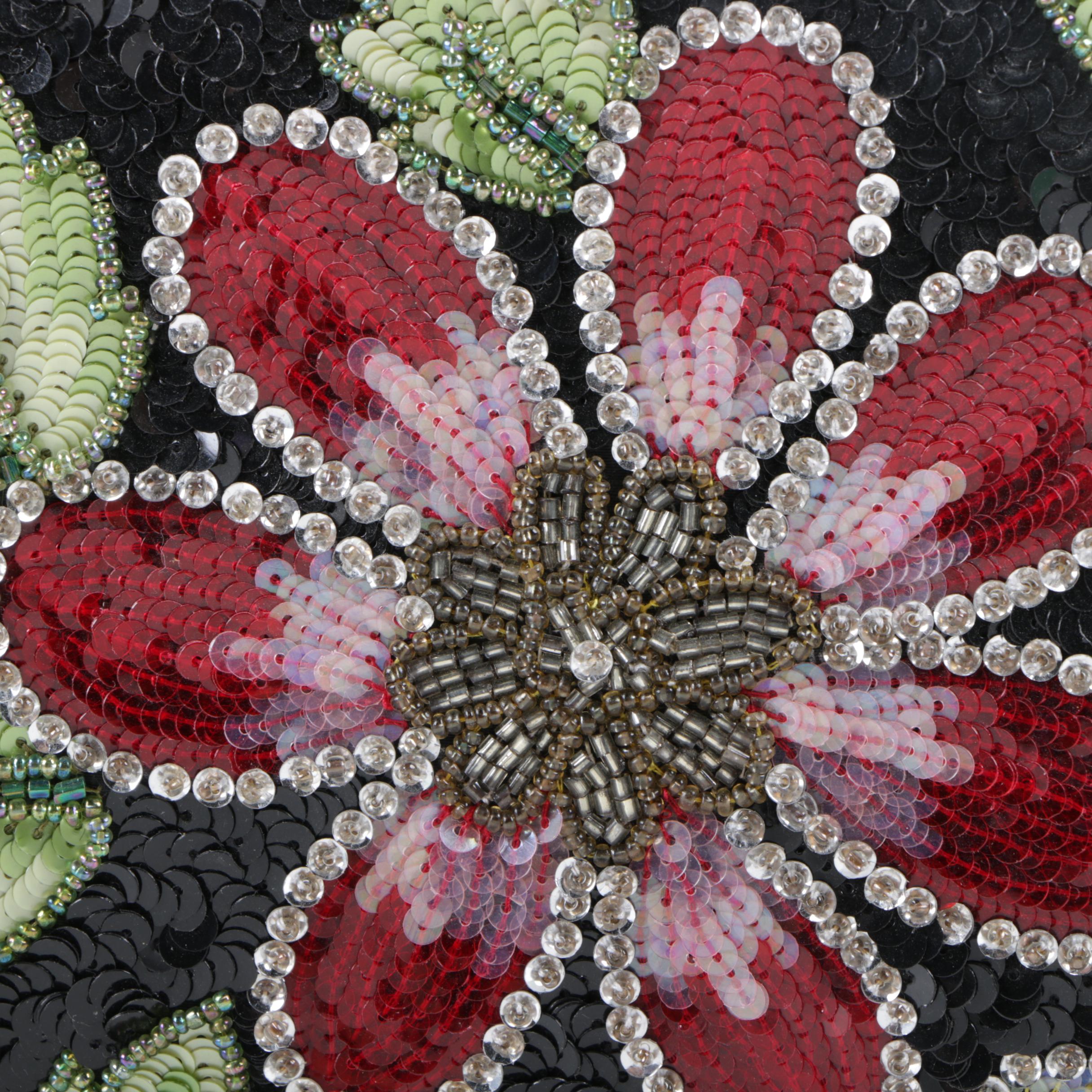 Dyed Ostrich Clutch Embellished with Semi-Precious Stones and Sequined Purse