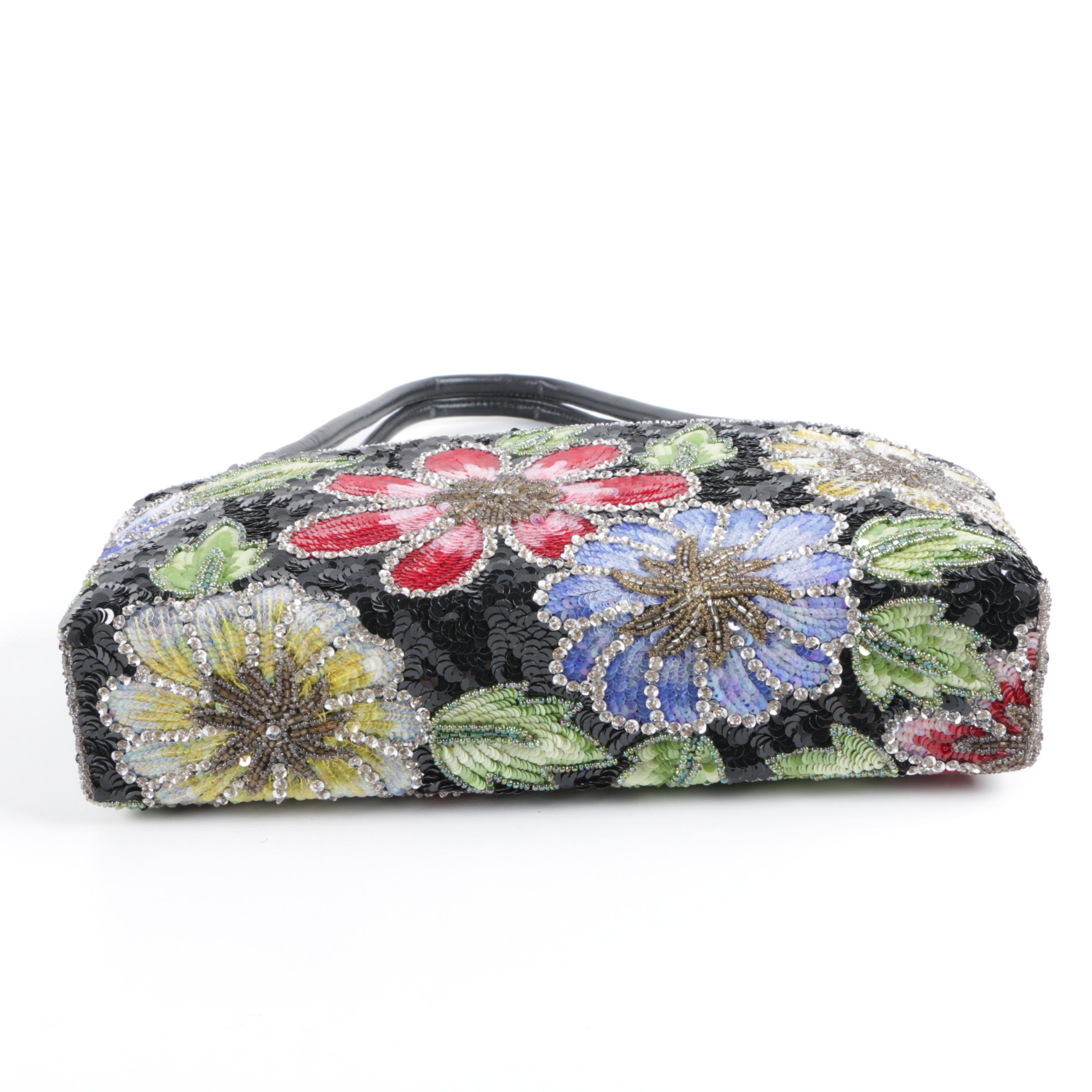 Dyed Ostrich Clutch Embellished with Semi-Precious Stones and Sequined Purse