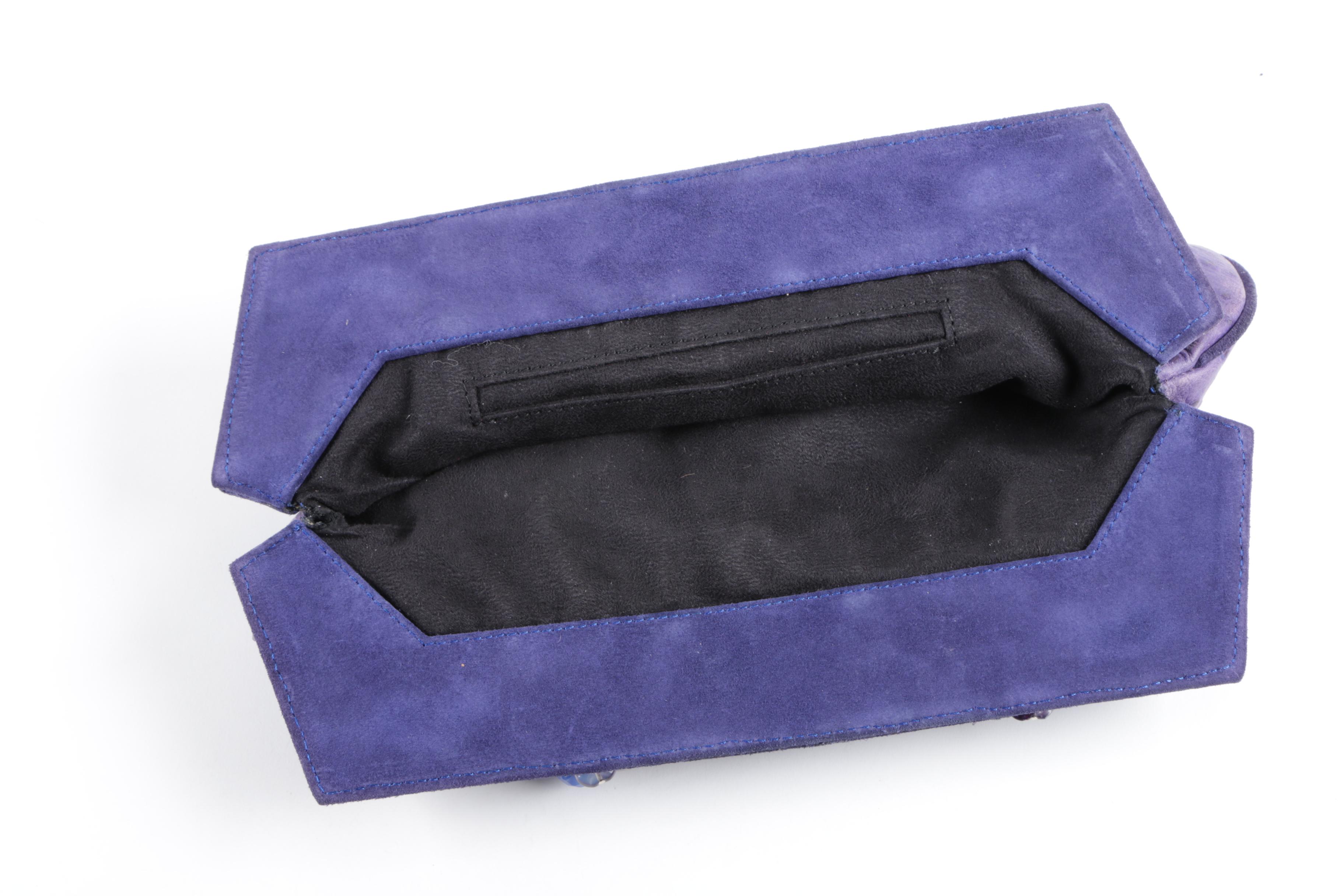 Dyed Ostrich Clutch Embellished with Semi-Precious Stones and Sequined Purse