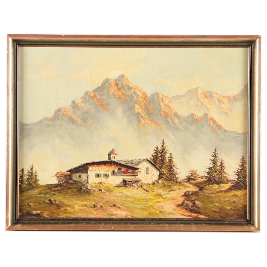 Evans Oil Painting of Mountain Landscape