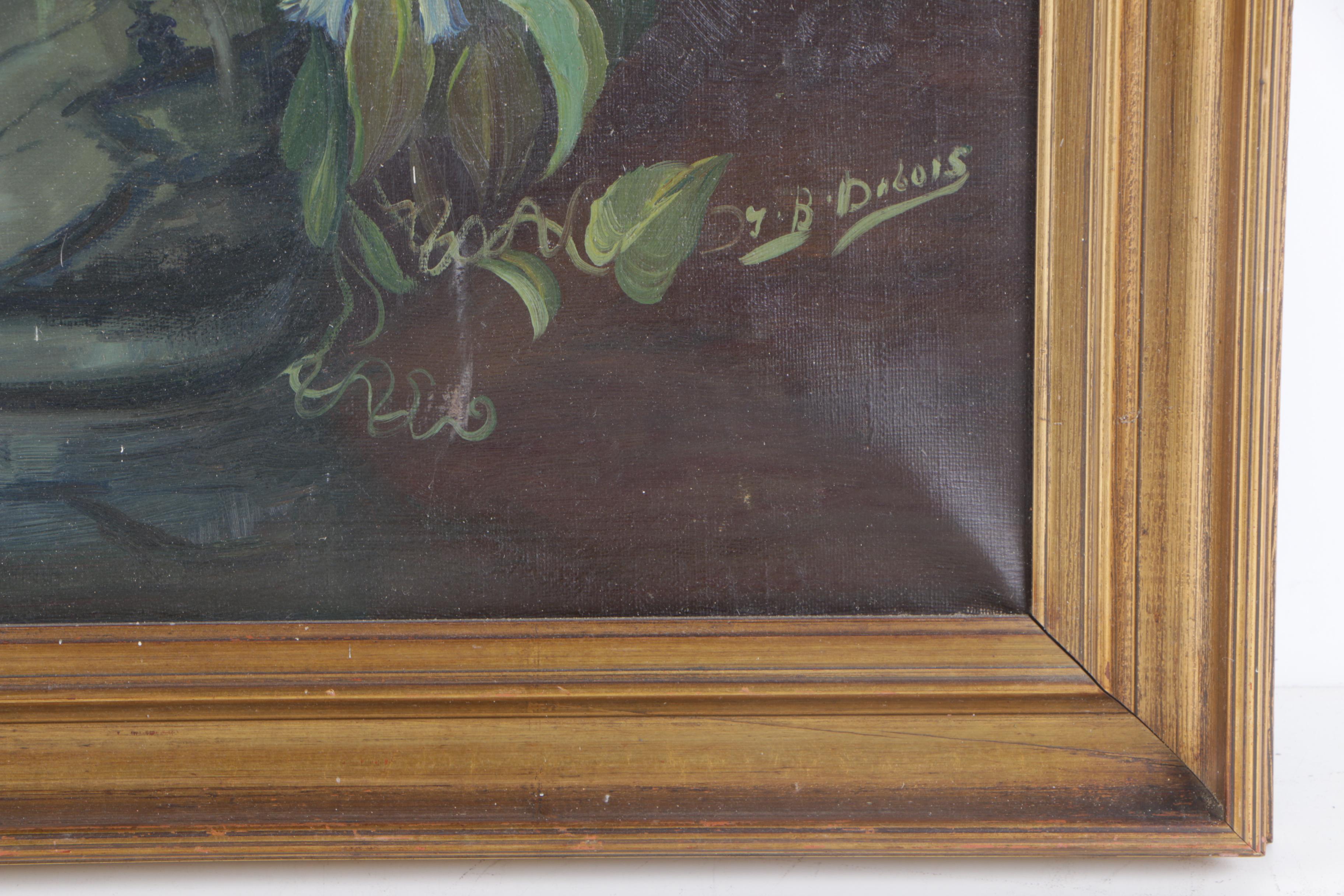 J.B. Dubois Oil Painting of Still Life with Fruit and Wildflowers