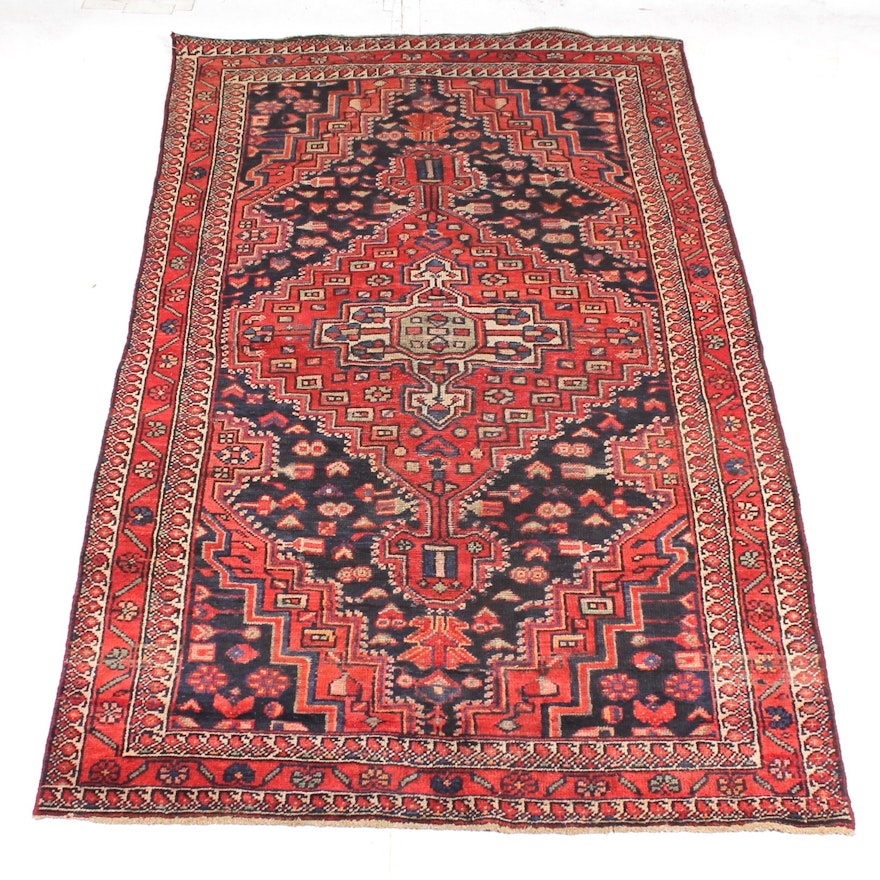 Vintage Hand-Knotted Persian Kurdish Bijar Area Rug