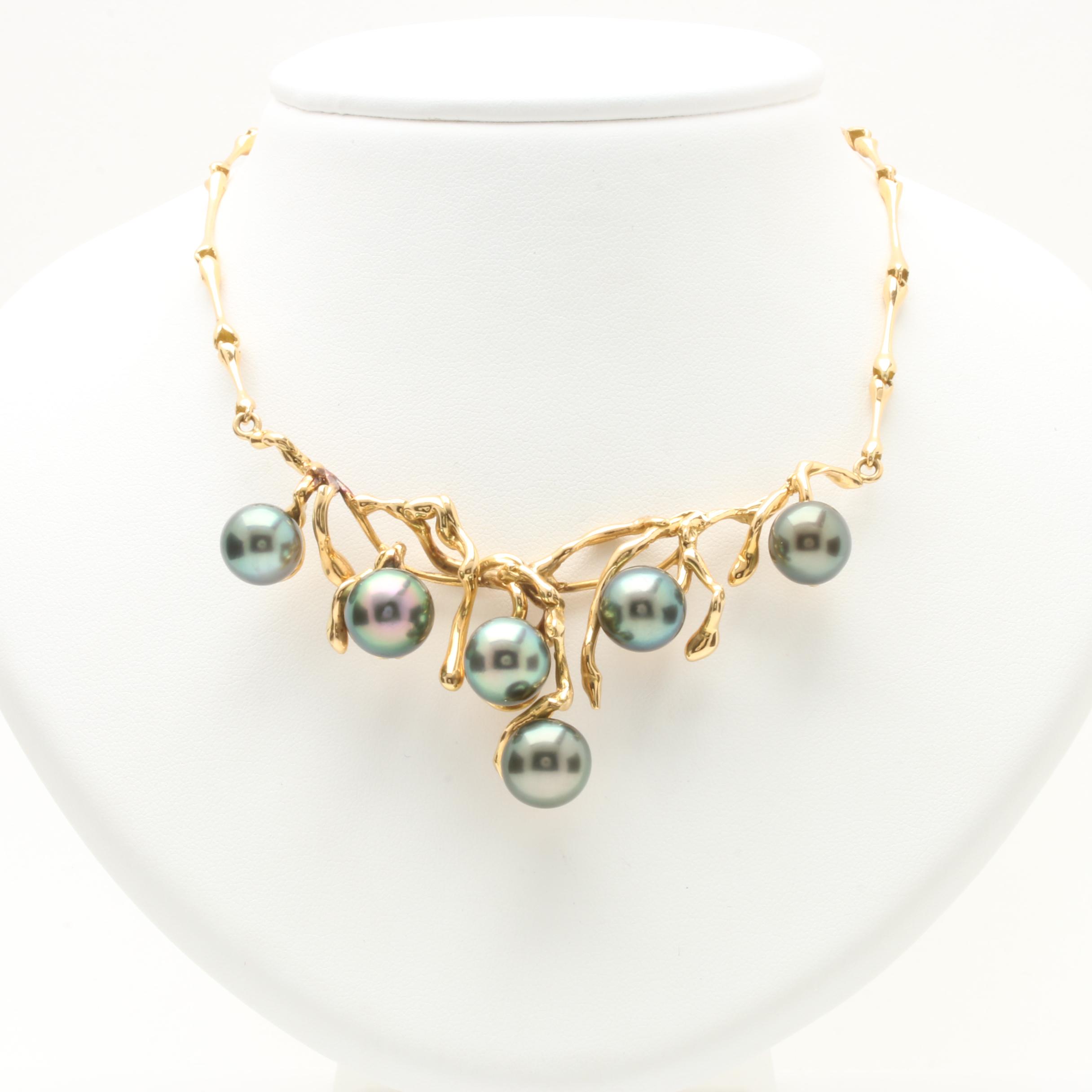 18K Yellow Gold Tahitian Pearl Necklace