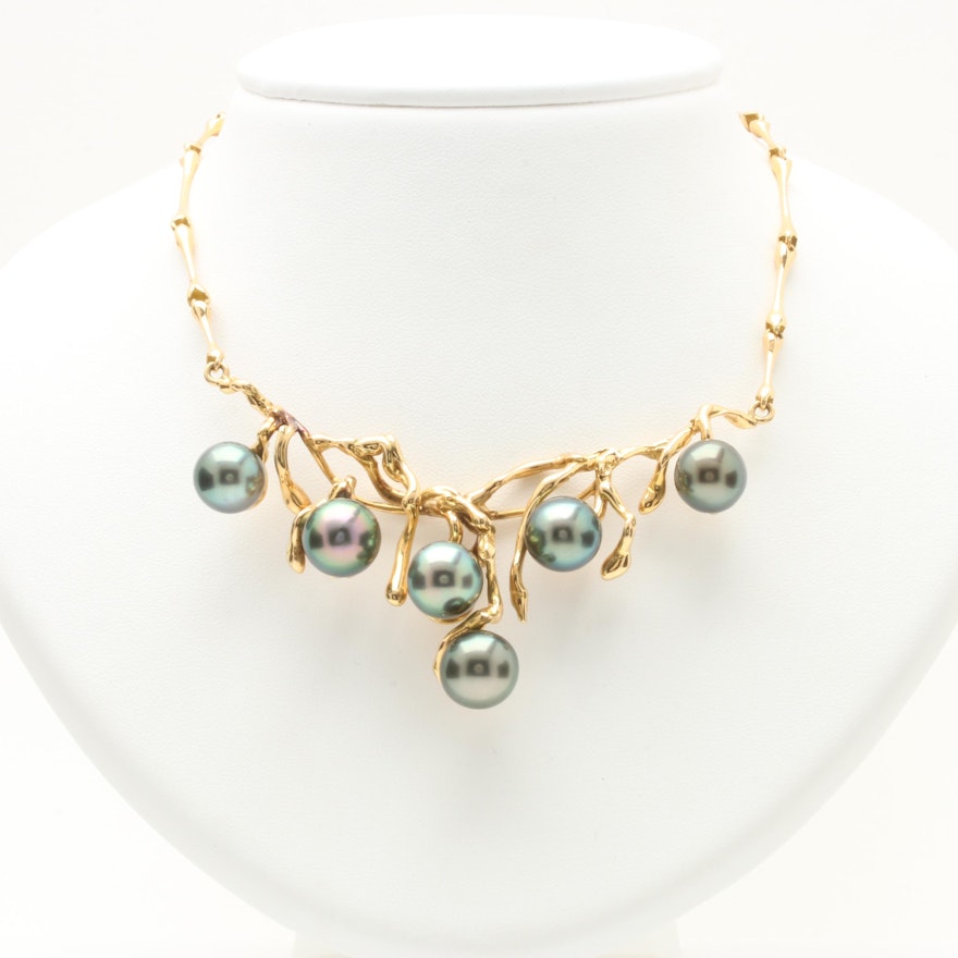 18K Yellow Gold Tahitian Pearl Necklace