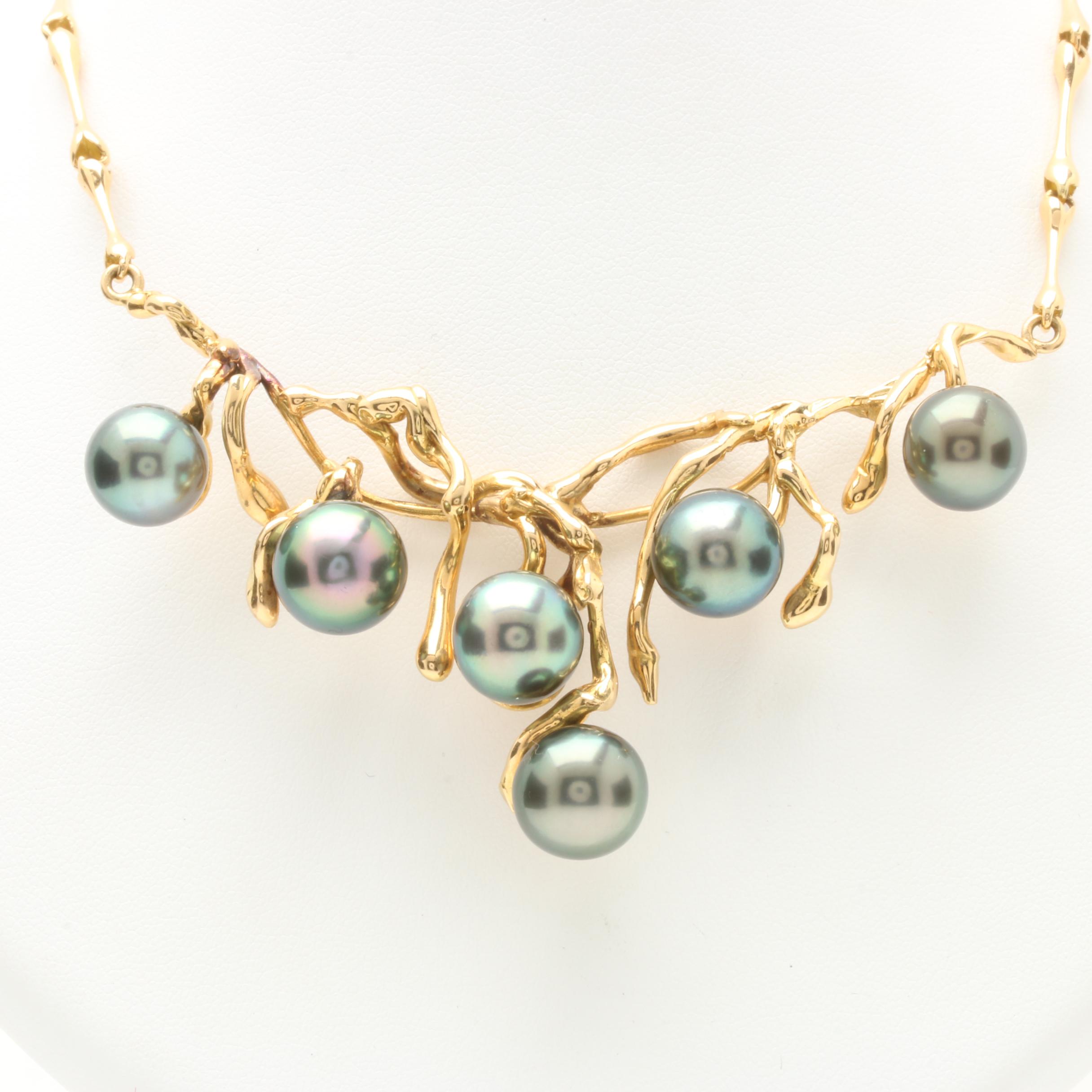 18K Yellow Gold Tahitian Pearl Necklace
