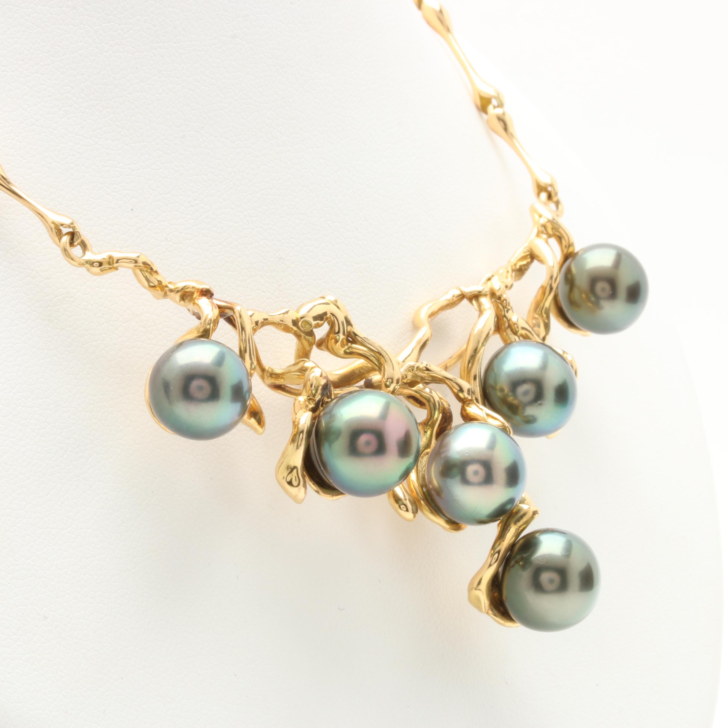 18K Yellow Gold Tahitian Pearl Necklace