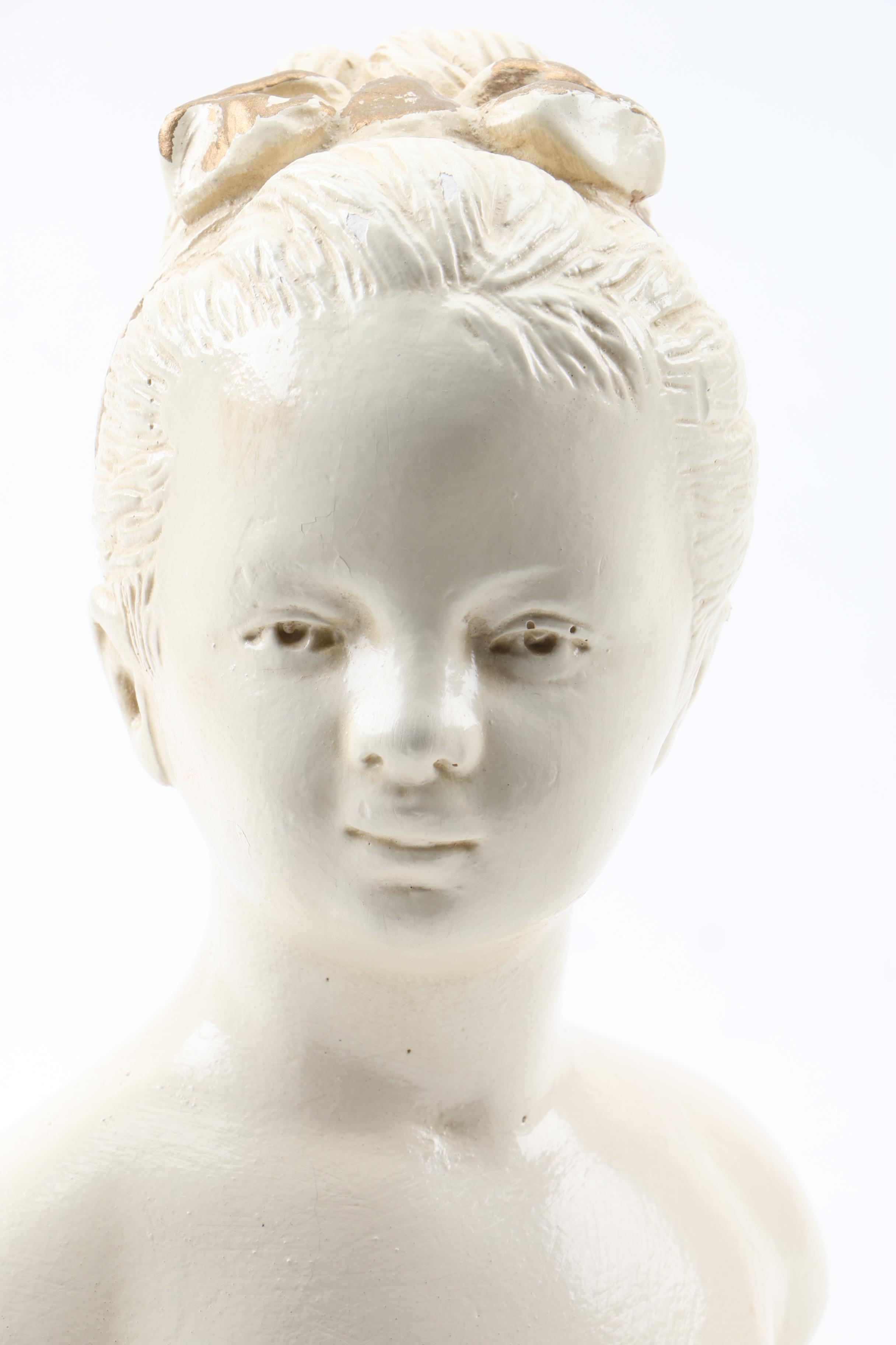 Reproduction Plaster Bust of Girl with Hair Ribbon