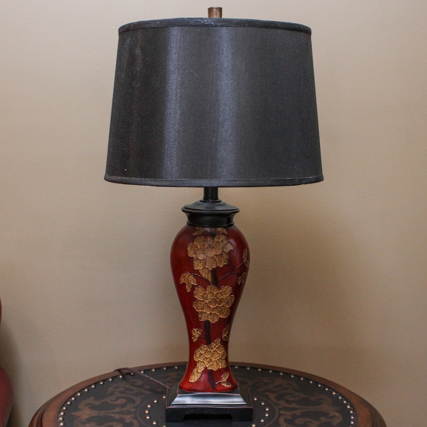 Asian Style Table Lamp with Embossed Floral Motif