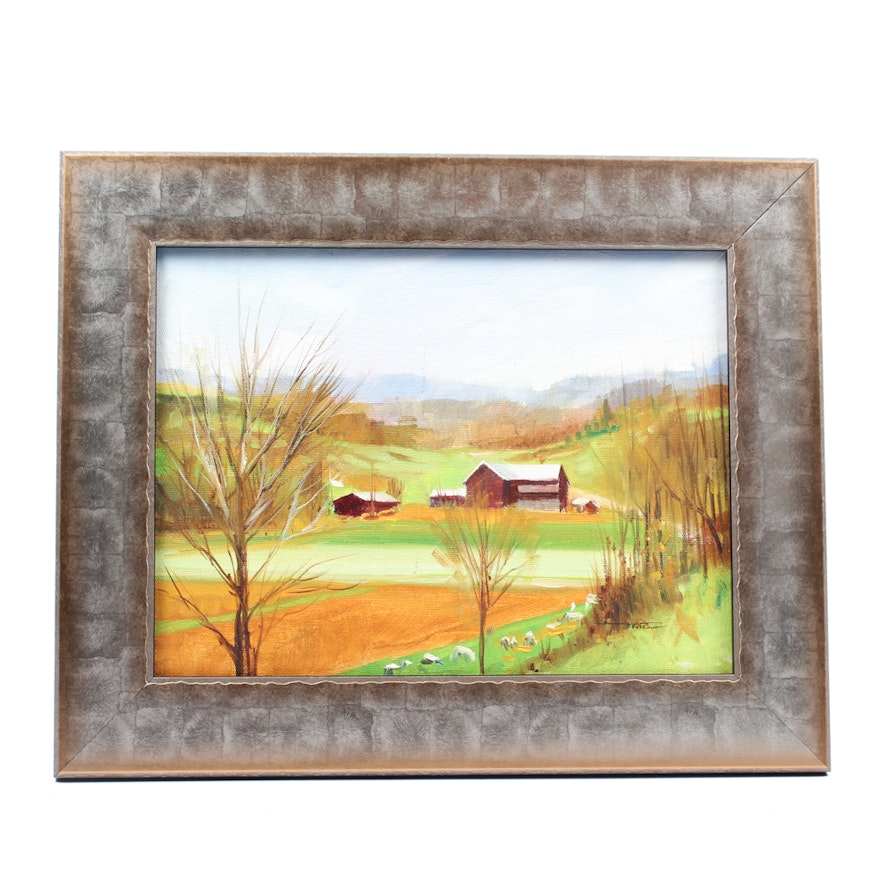 James Devore Oil Painting of Pastoral Landscape