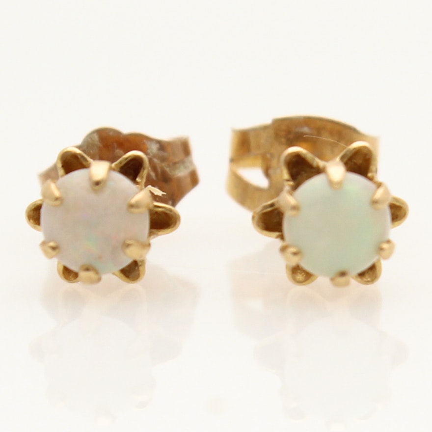 14K Yellow Gold Opal Earrings